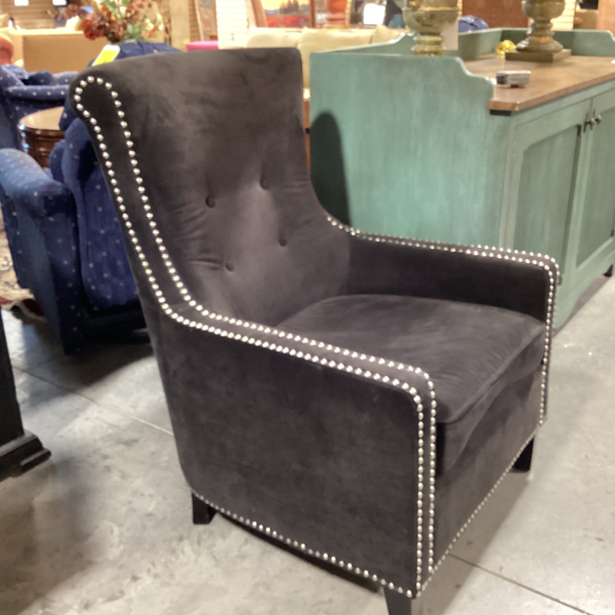 Dark Brown Button Tufted & Nailhead Highback Chair 31"x 36"x 42"