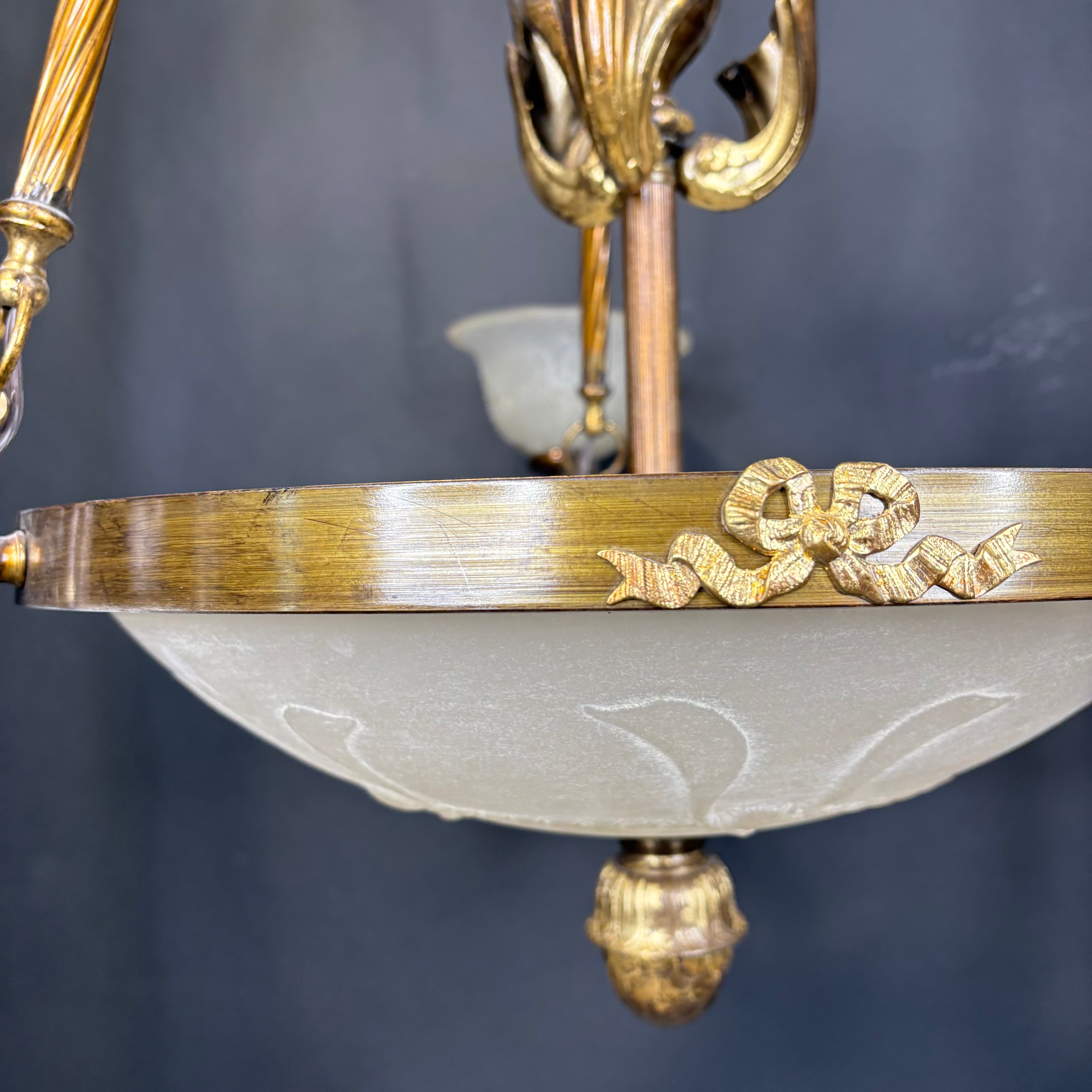 Hollywood Regency Style 6-Light Brass Geese and Glass Chandelier 36” Diameter x 36” -115”