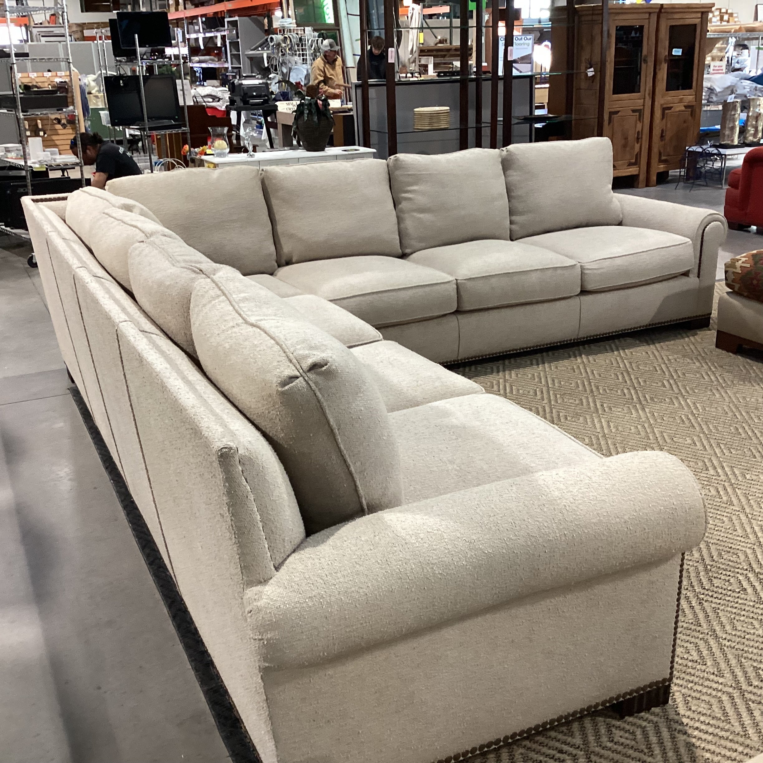 JJ Custom Cream Texture Woven Nailhead & Down Mix 2 Piece Sectional 138"x 138"x 2"x 36"