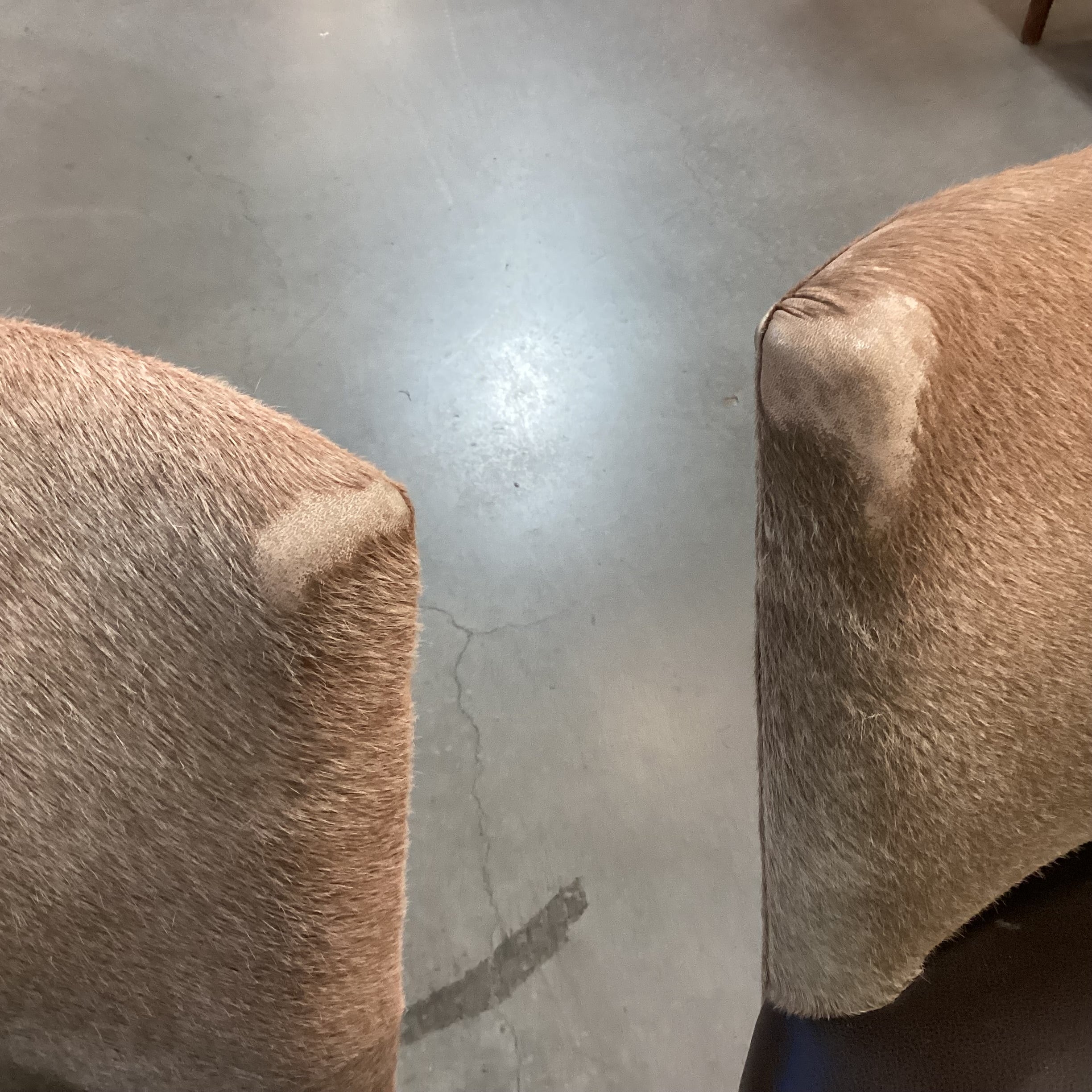 SET of 2 Carved Wood Cowhide & Leather Swivel Barstools 27"