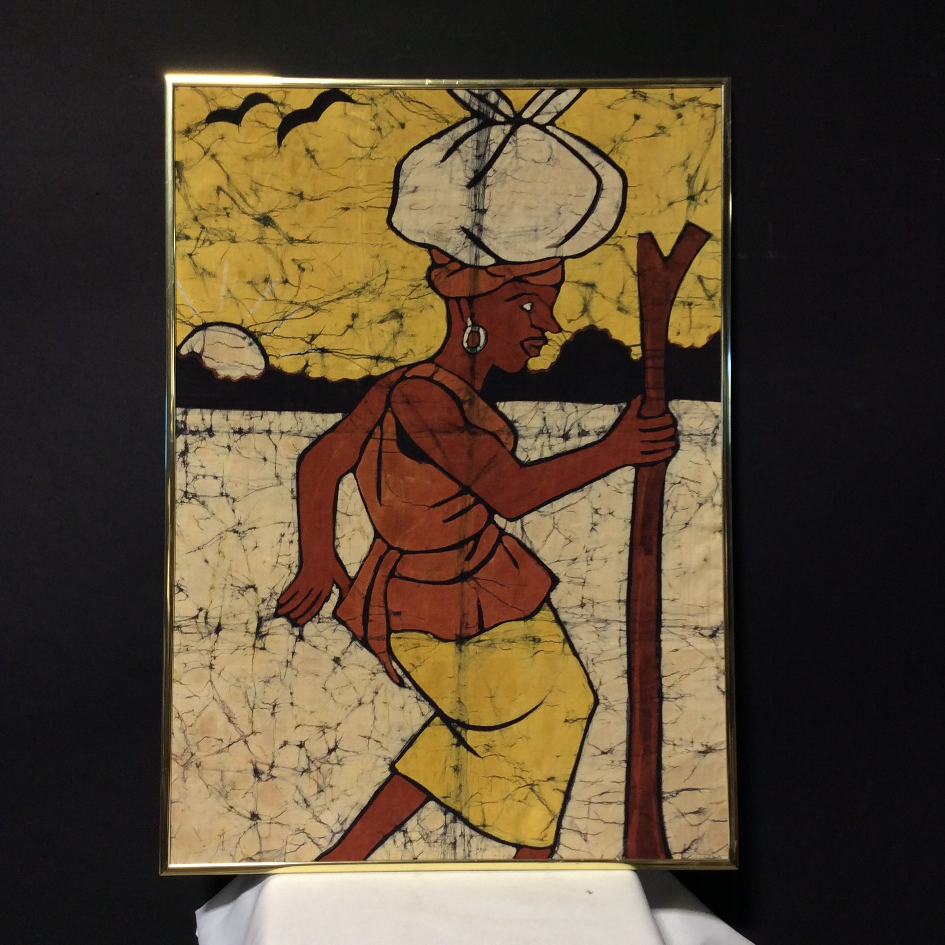 African Batik Art Of A Woman In A Gold Frame 20" x 28"