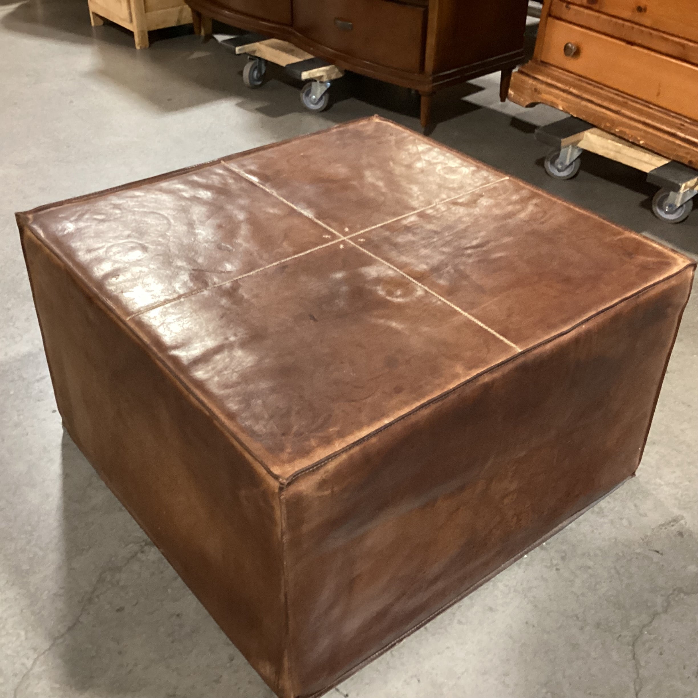 Leather with Stitching Square Ottoman 30"x 30"x 17.5"