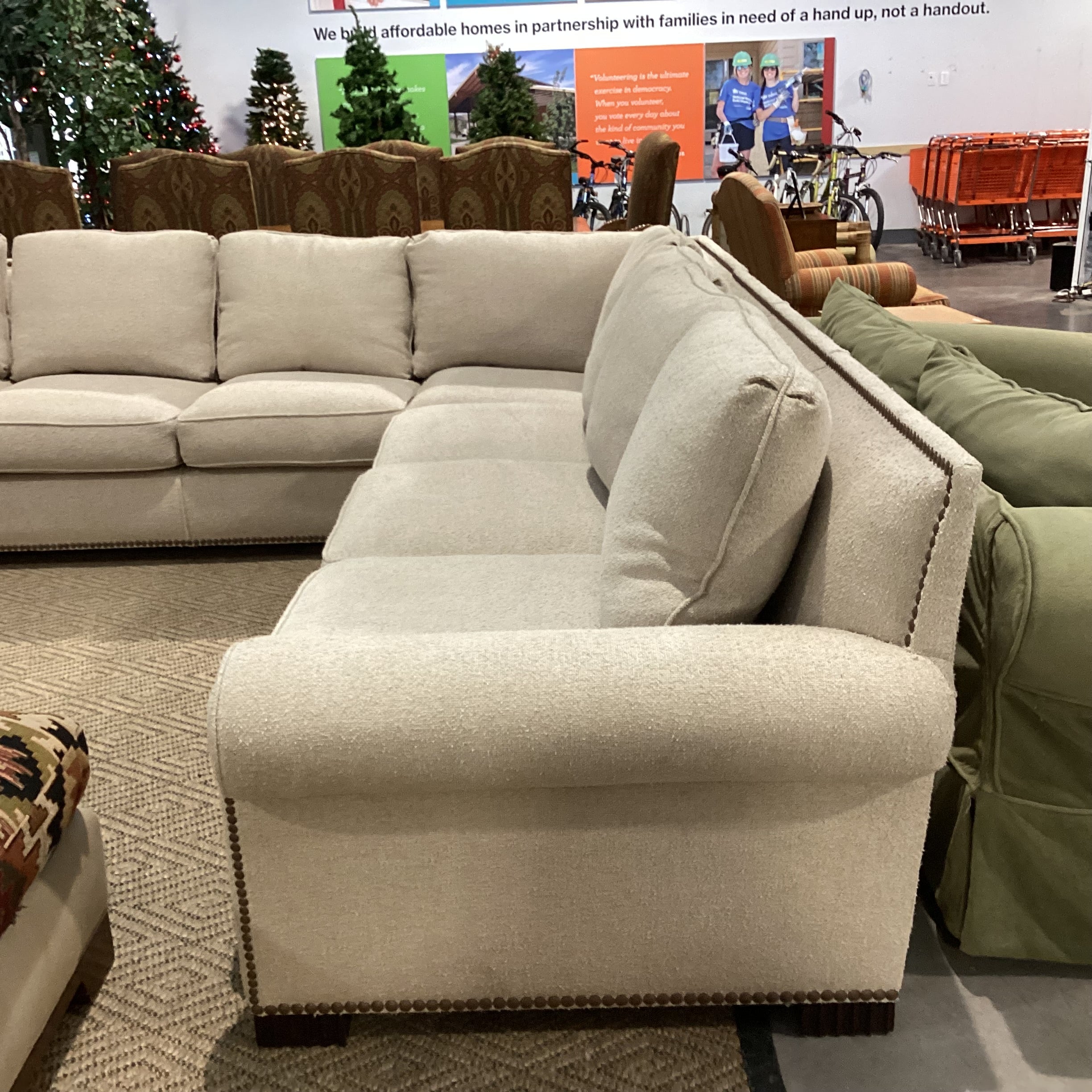 JJ Custom Cream Texture Woven Nailhead & Down Mix 2 Piece Sectional 138"x 138"x 2"x 36"