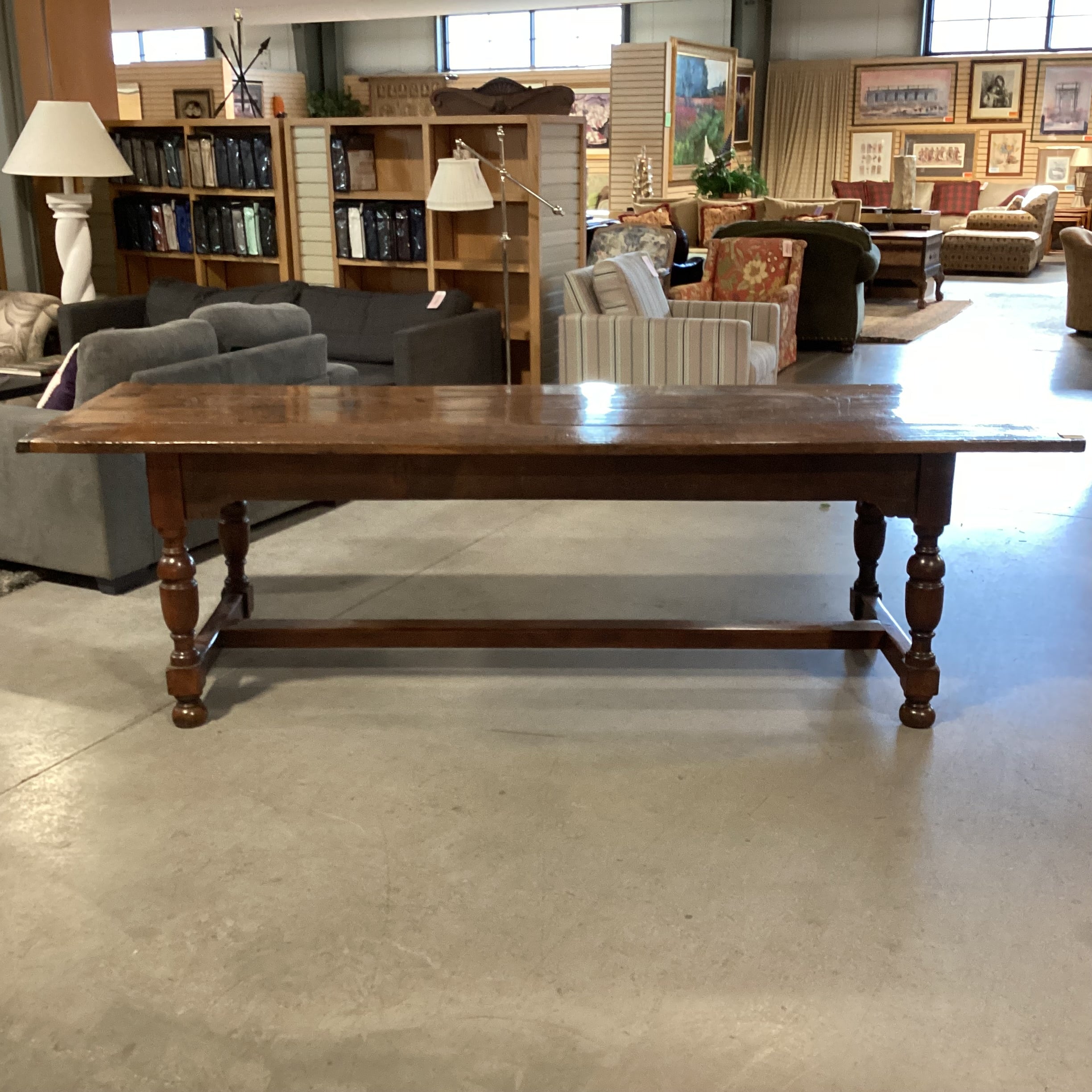 Antique Oak & Pine with Top From 1700s Carved Base From 1800s Tavern Dining Table 100"x 31.5"x 30.5"