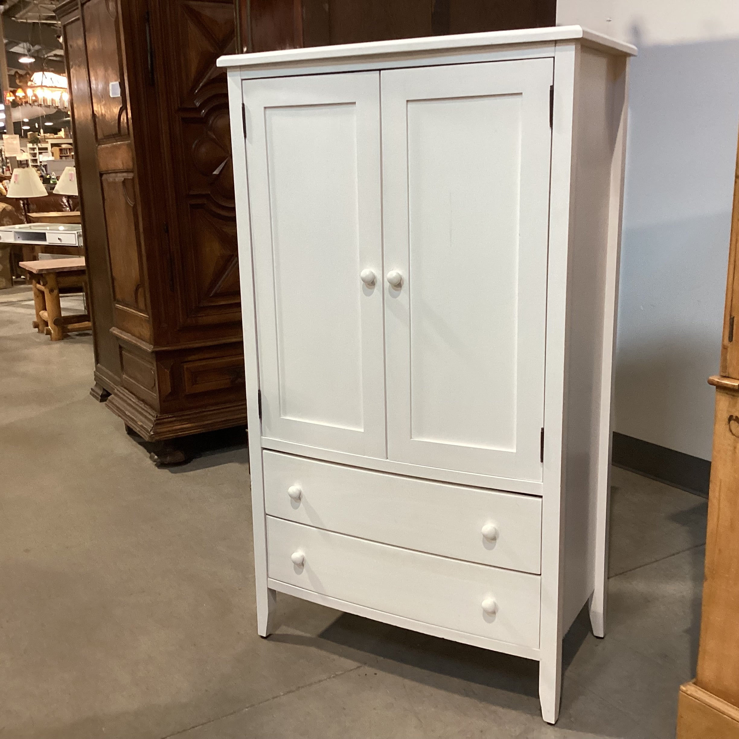 White Washed Wood 2 Drawer 2 Door with Shelves Wardrobe Armoire 36"x 19"x 63"