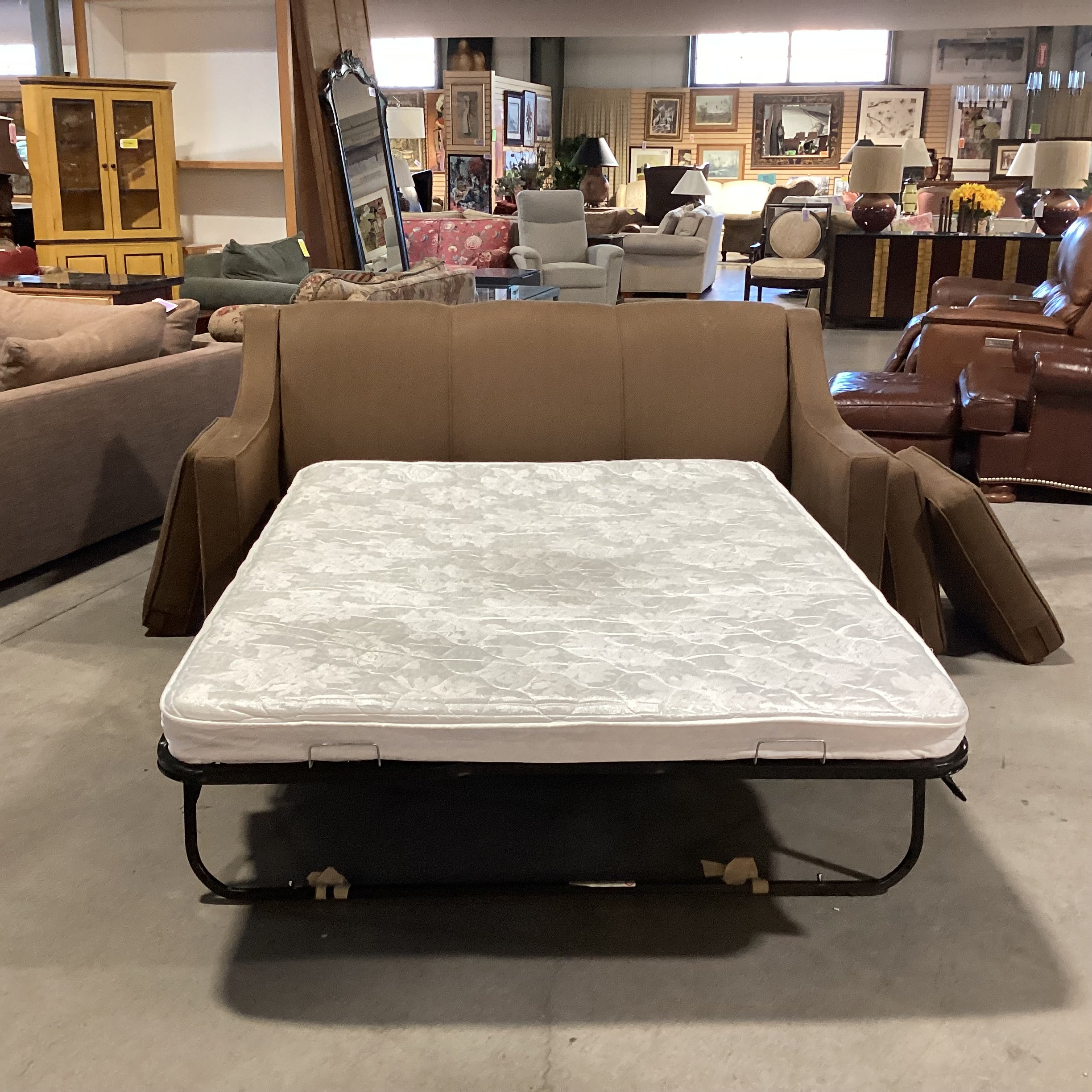Brown Woven Slope Arm with Full Sleeper Sofa 70"x 36"x 36"