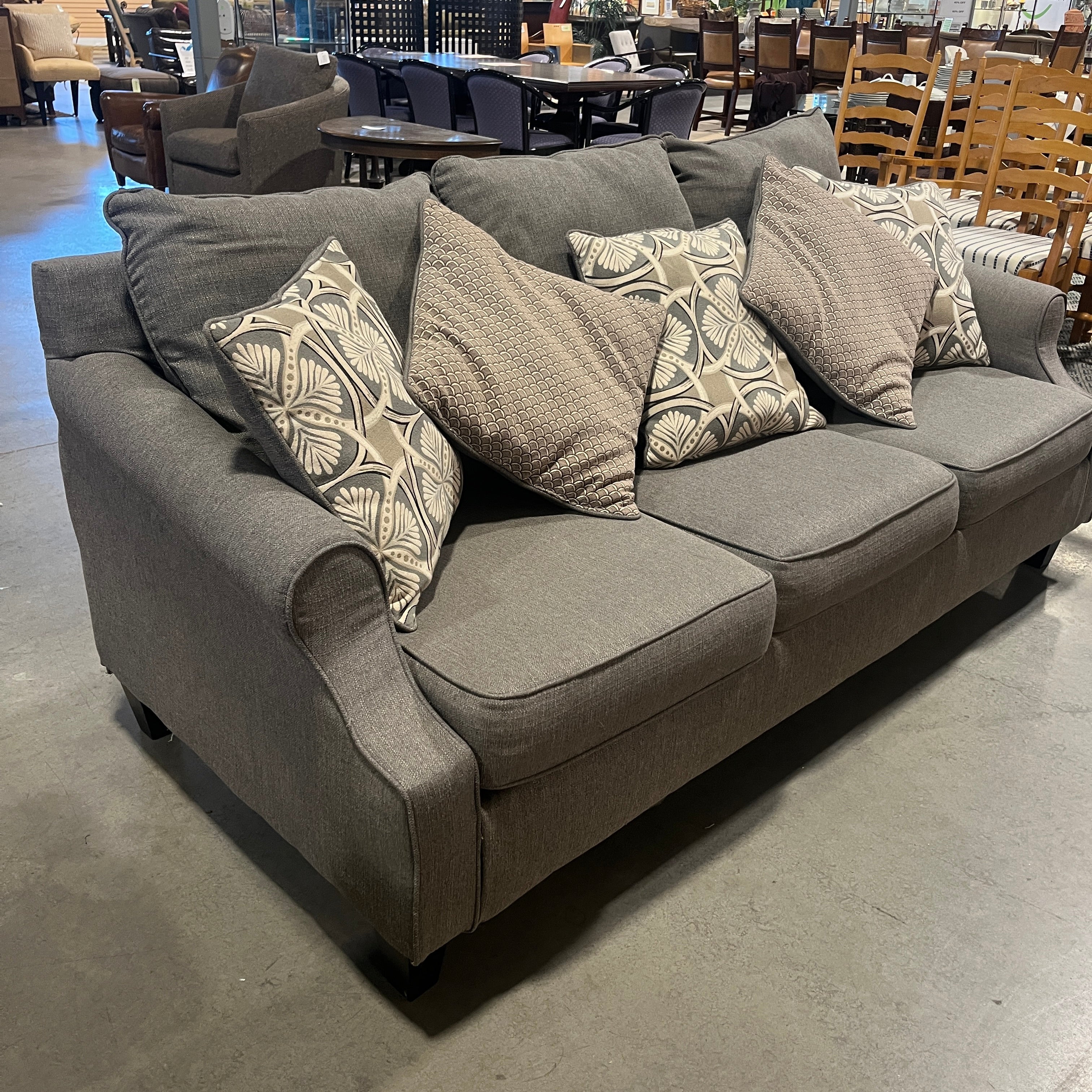 Havenwood Gray Linen with Accent Pillows Sofa 88"x 38"x 34"