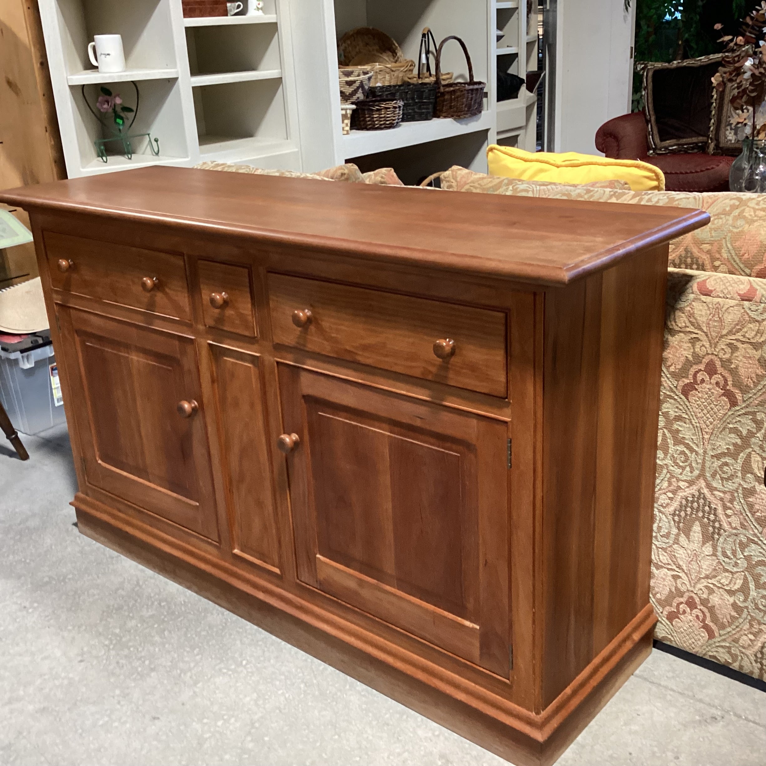 Solid Cherry 3 Drawer 2 Door with Shelves Sideboard Buffet 60"x 18"x 35.5"