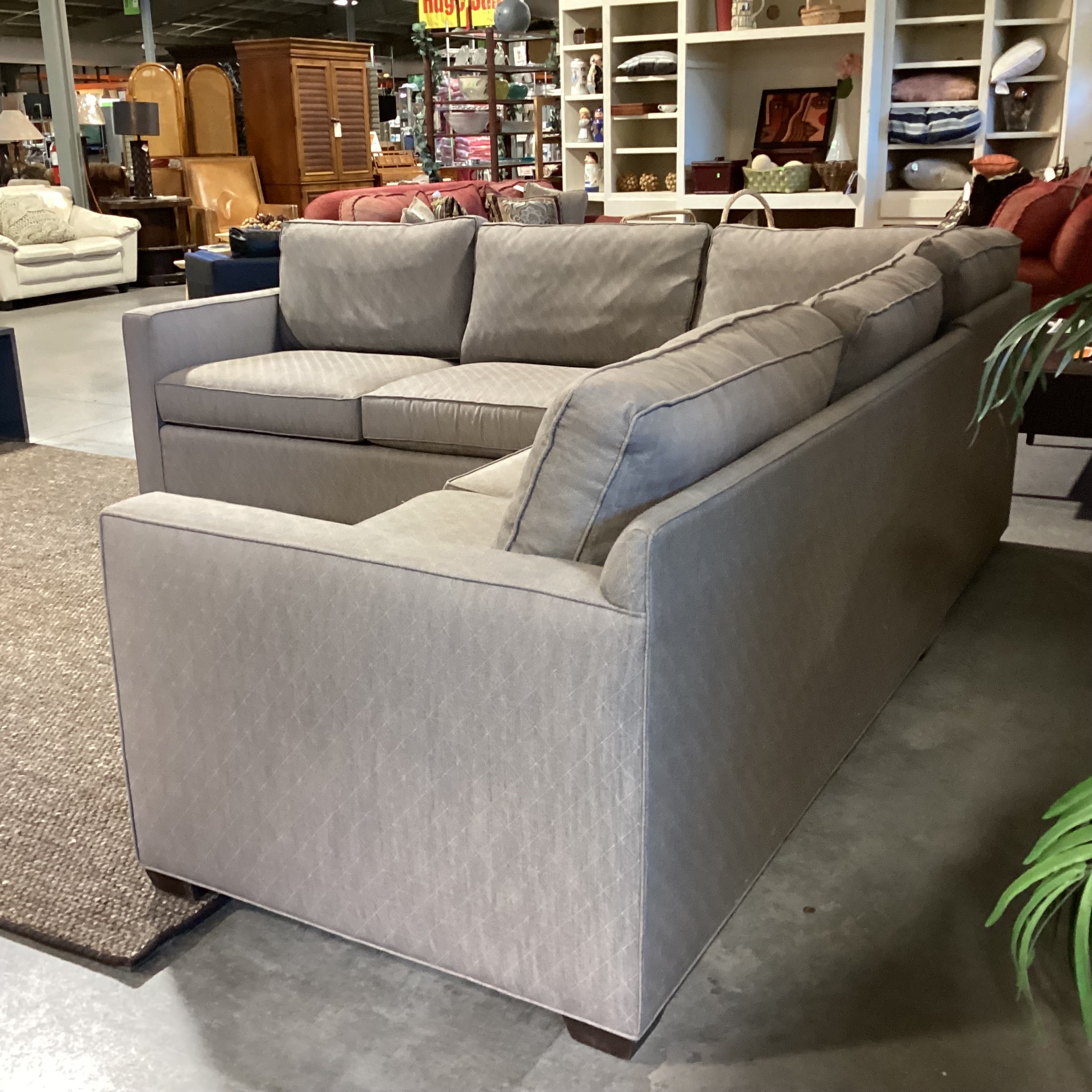 Crate & Barrel Taupe Brown Diamond Woven Down Mix 3 Piece Sectional 102"x 102"x 36"x 30"