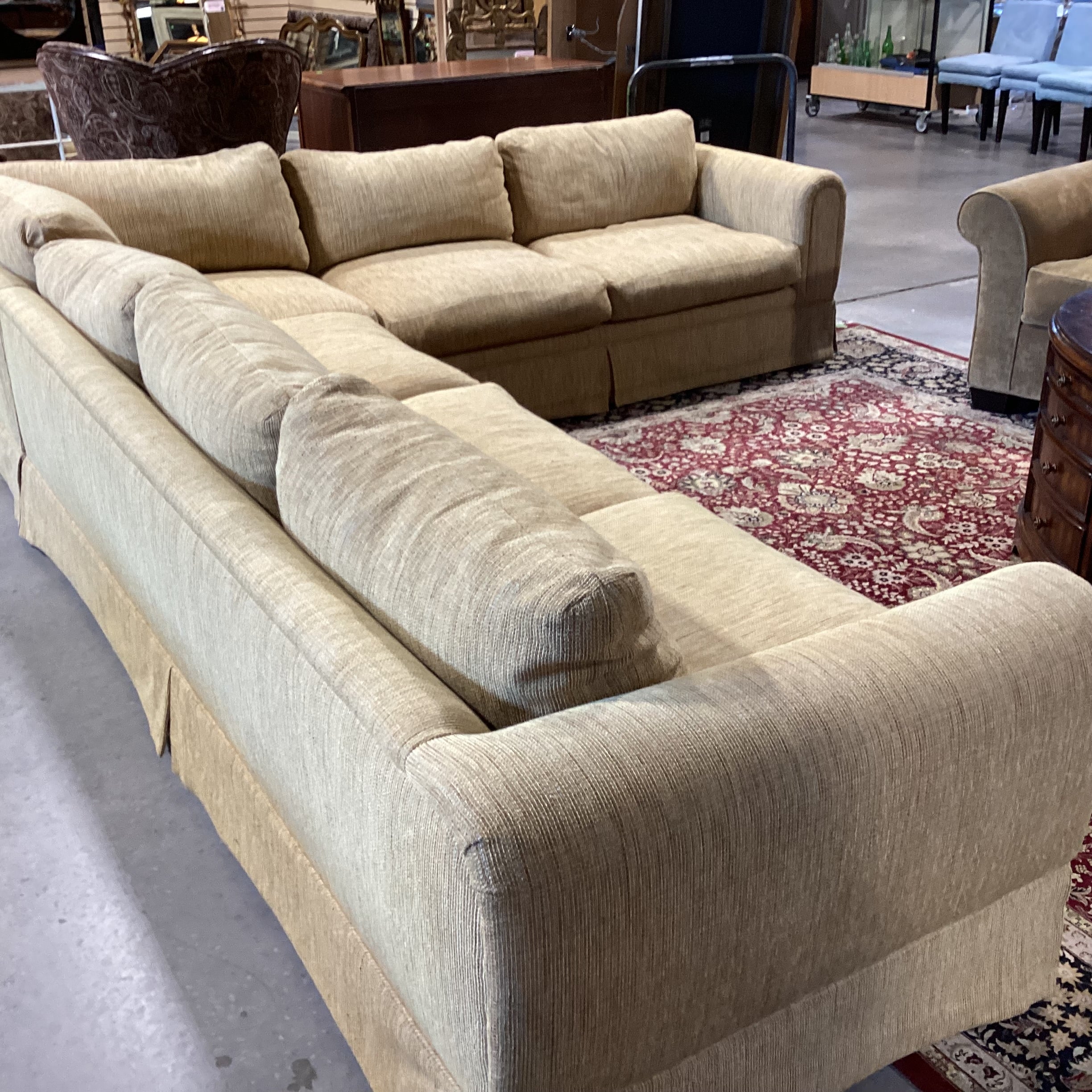 Custom Golden Wheat Woven Down Mix 2 Piece Sectional 132"x 106"x 36"x 27"