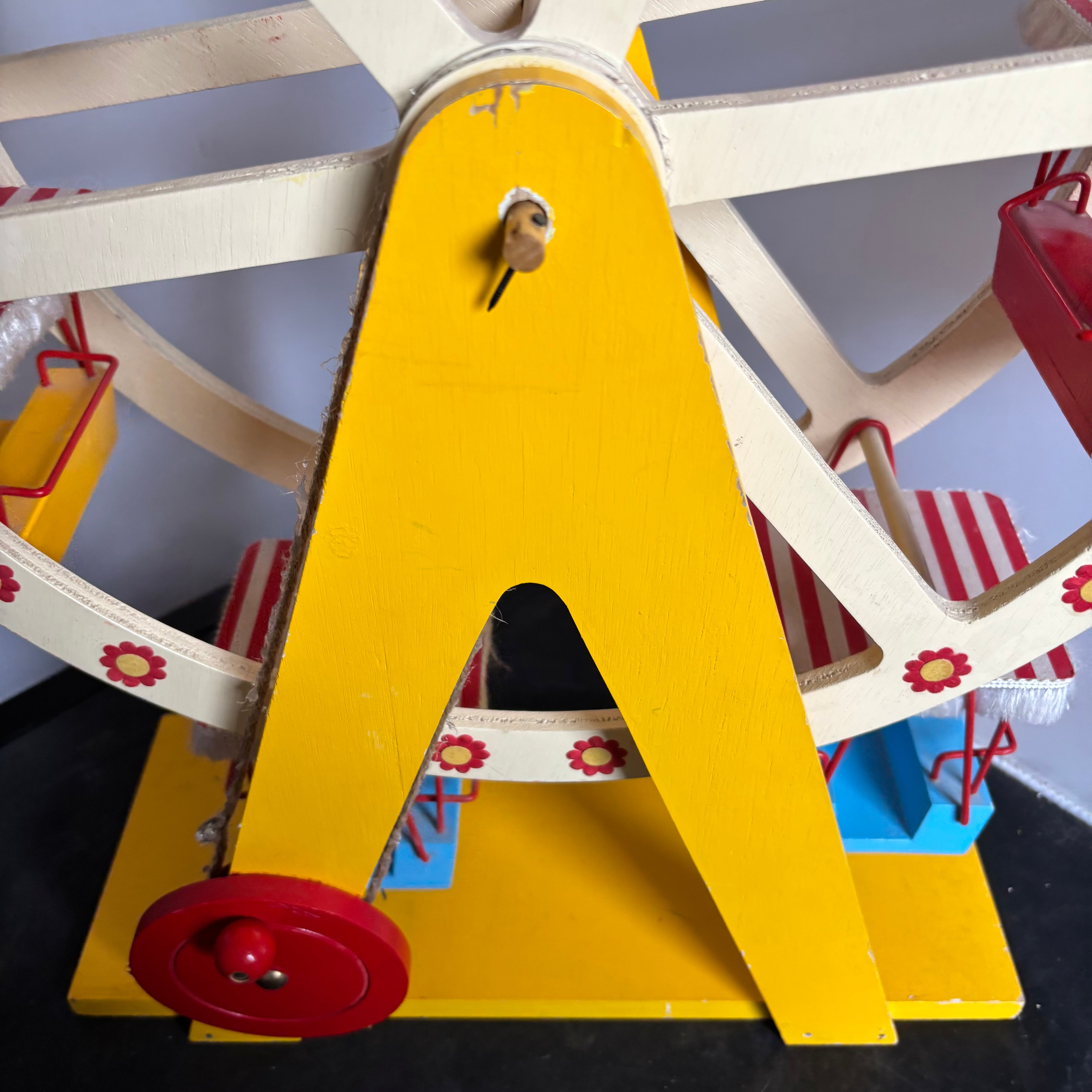 Vintage Handmade Painted Wooden 6 Car Cupcake Ferris Wheel, 17.5" x 8" x 23"