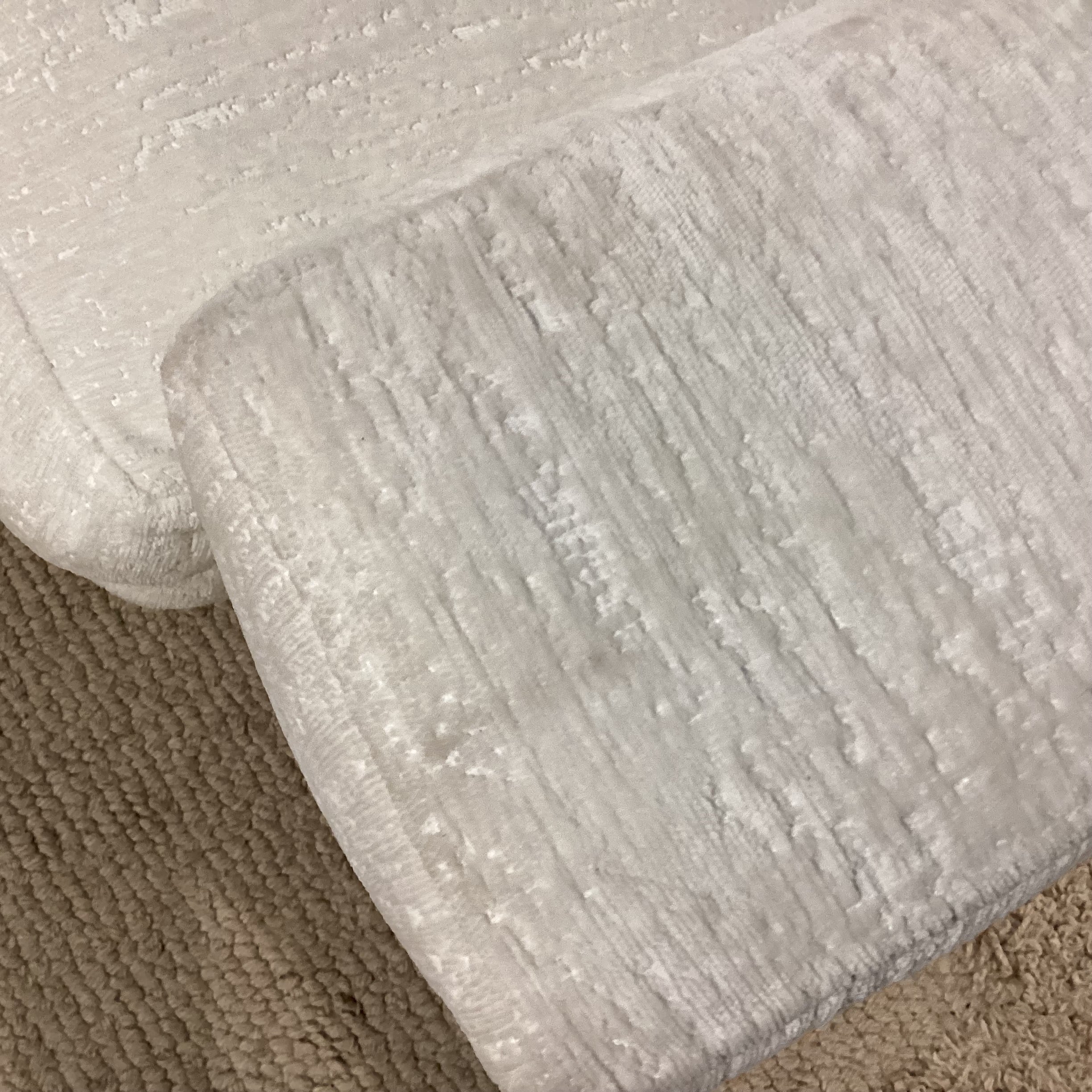 Custom Ivory Raised Texture Velvet Down Mix 3 Piece Sectional 146"x 134"x 45"x 29"