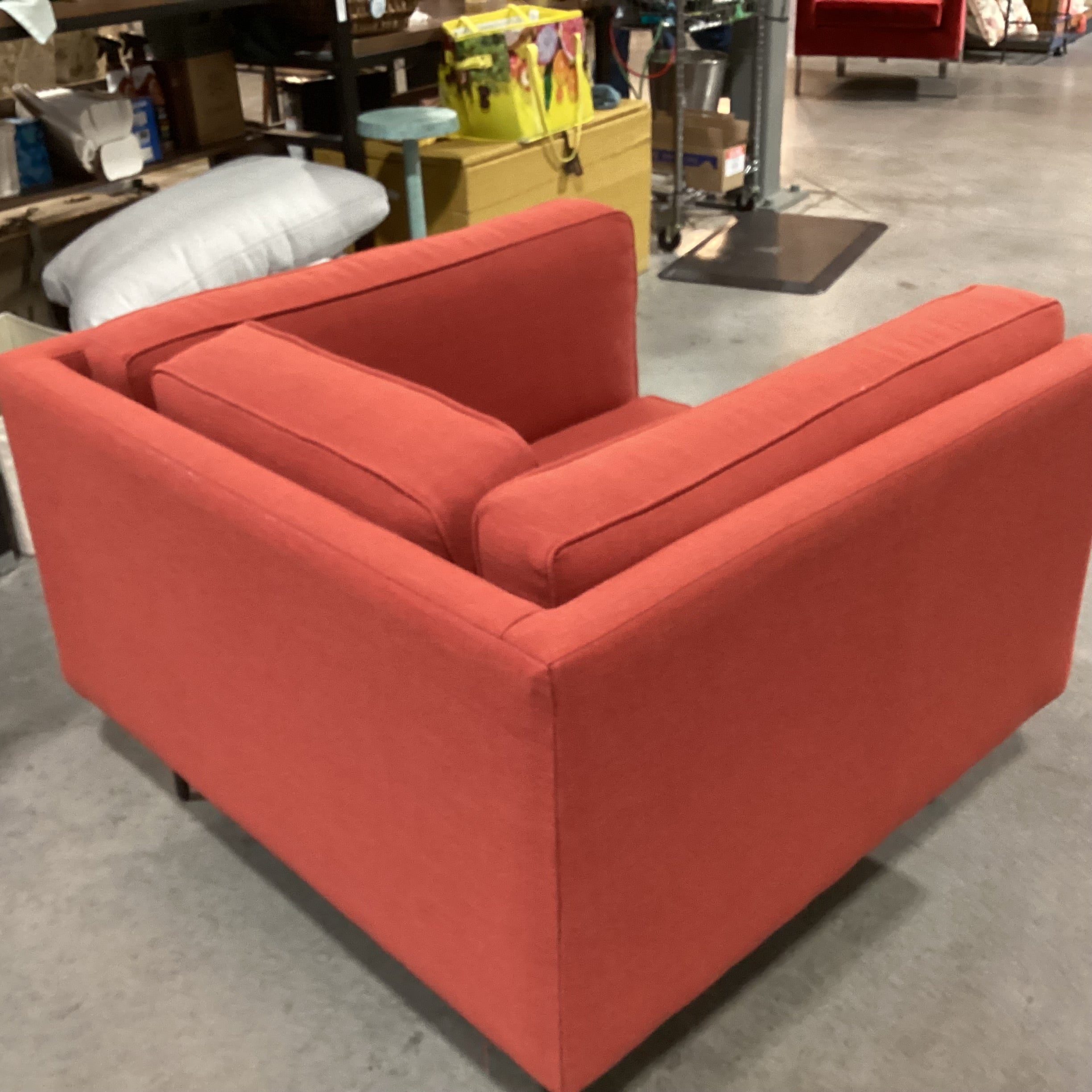 Blu Dot Red Linen Modern Bank Lounge Chair 39"x 36"x 25.5"