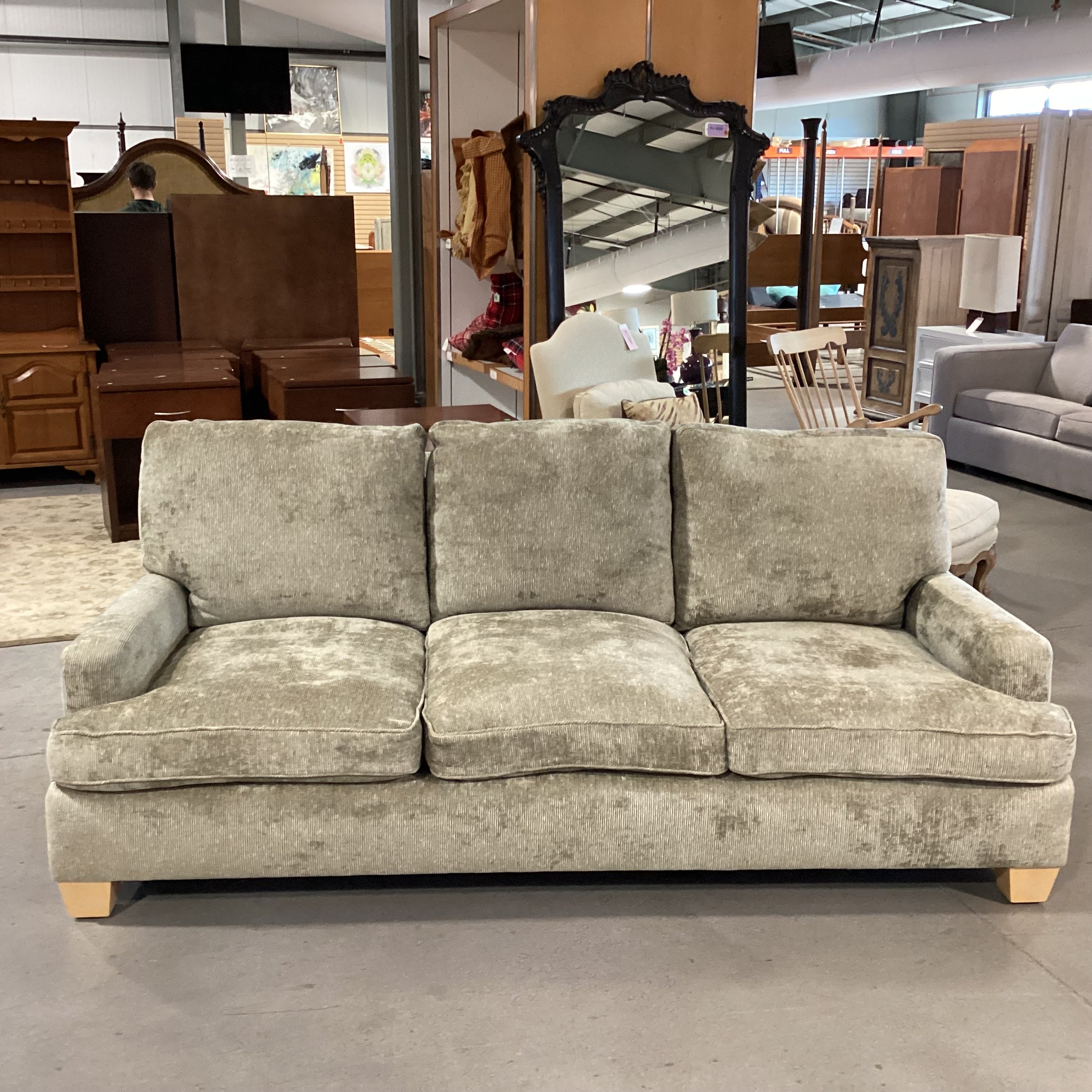 Custom Sage Ribbed Chenille Woven & Down Sofa 89"x 40"x 35"