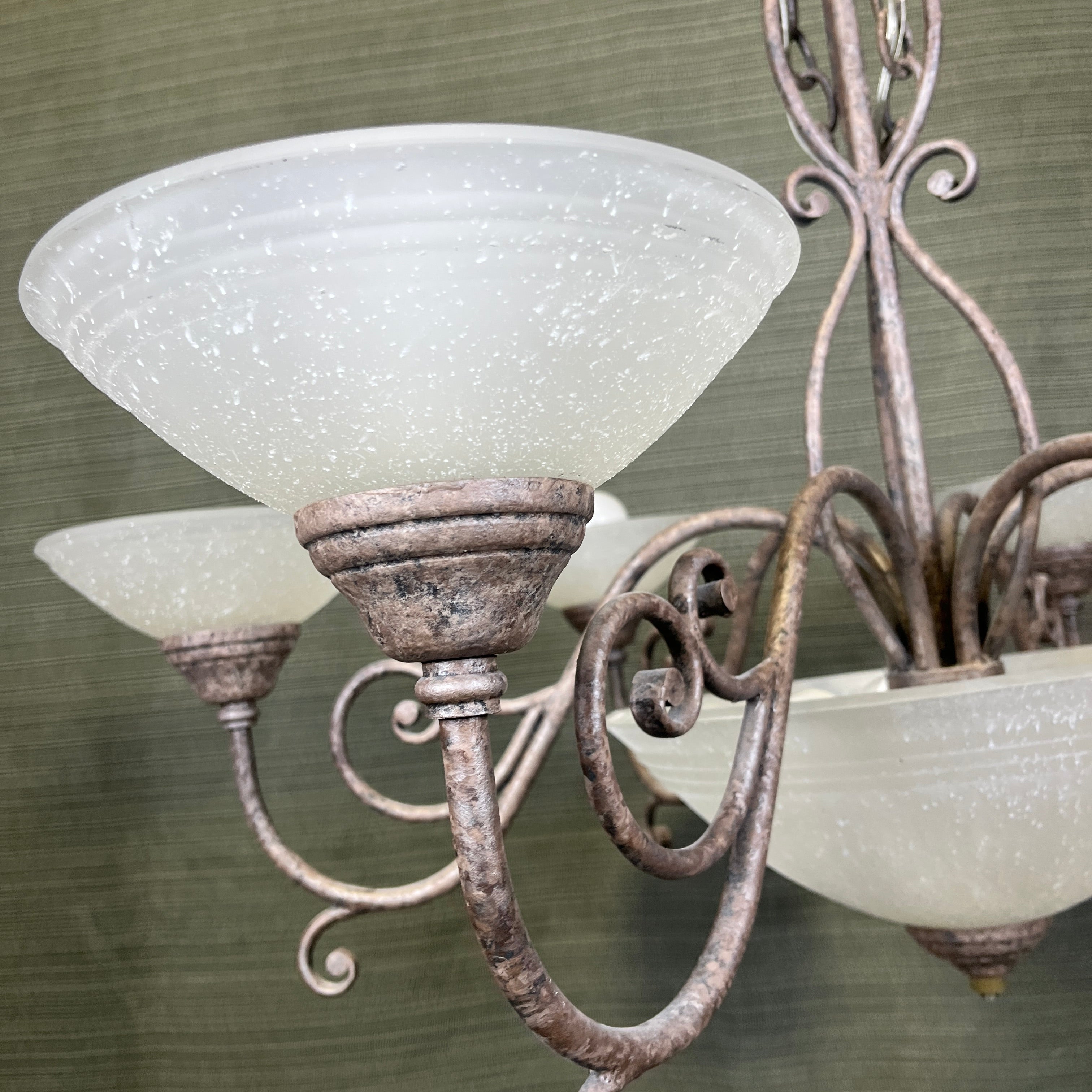 Rustic Farmhouse Style 9-Light Blush Metal with Glass Shades Chandelier 40" Diameter x 32" - 65"