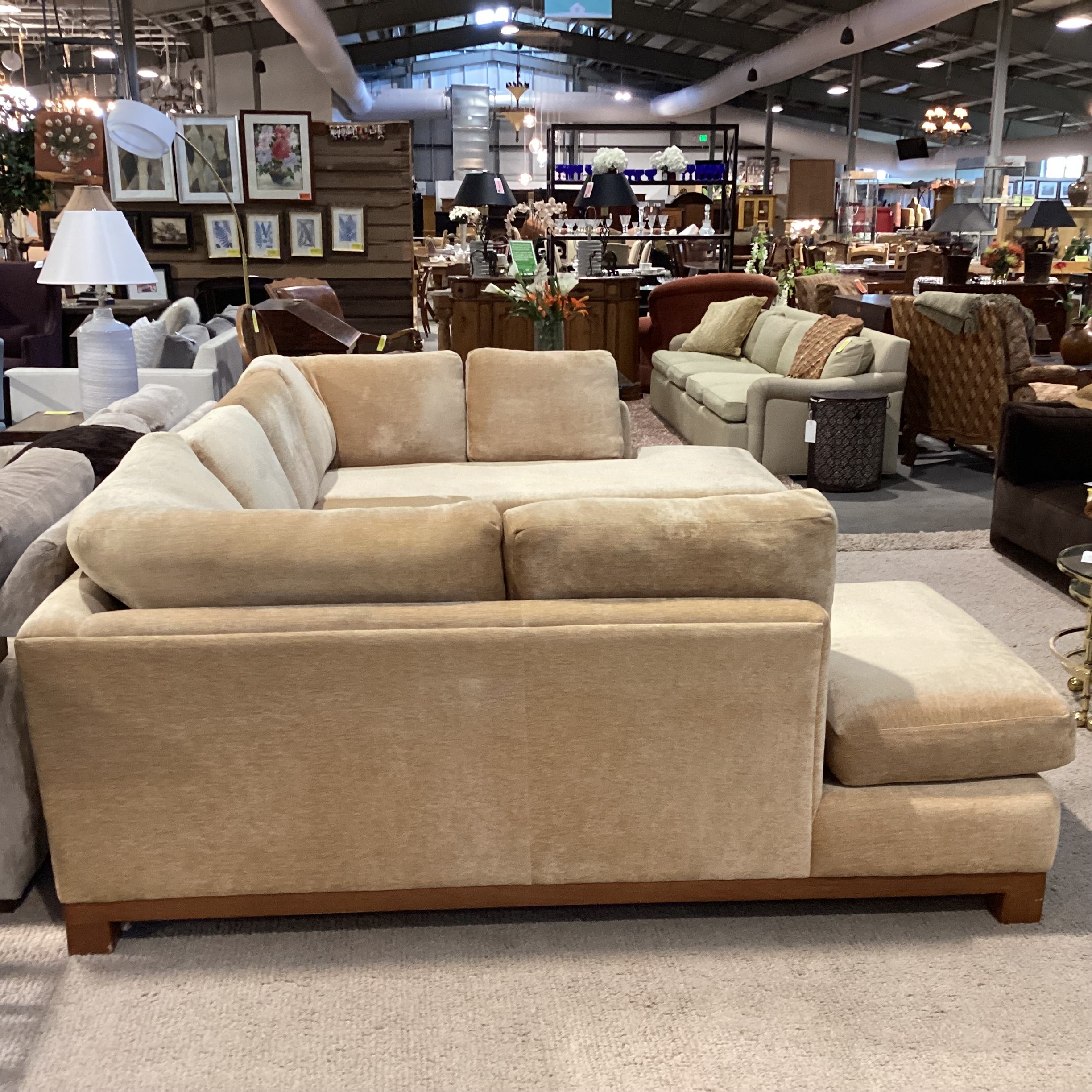 Golden Chenille Woven with Wood Base 3 Piece with End Chaises Sectional 84"x 121"x 84"x 37"x 28"