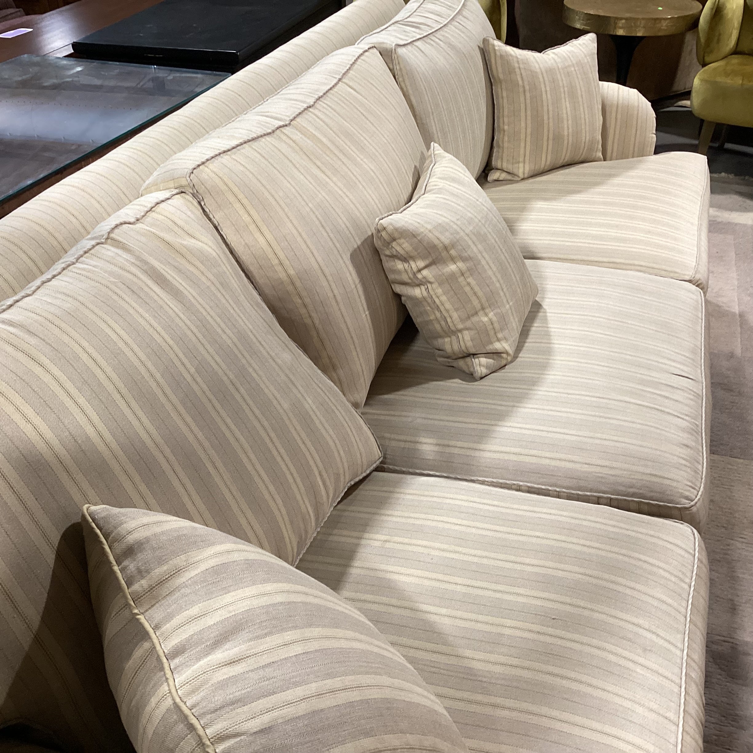Custom Cream & Brown Woven Stripe Down Mix Long Sofa 111"x 44"x 39"