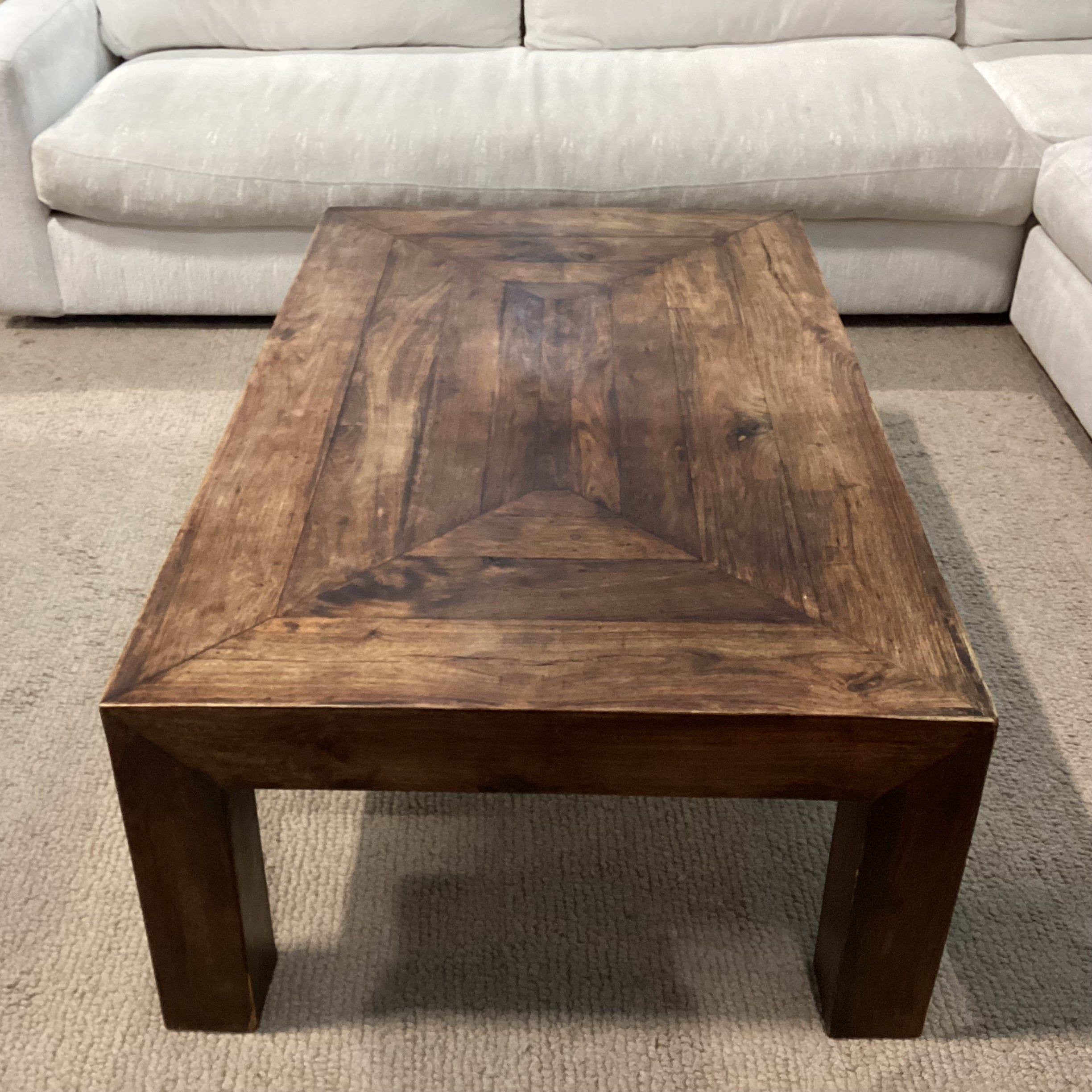 Dark Rustic Finish Solid Wood Plank Detail Coffee Table 52"x 32"x 18"