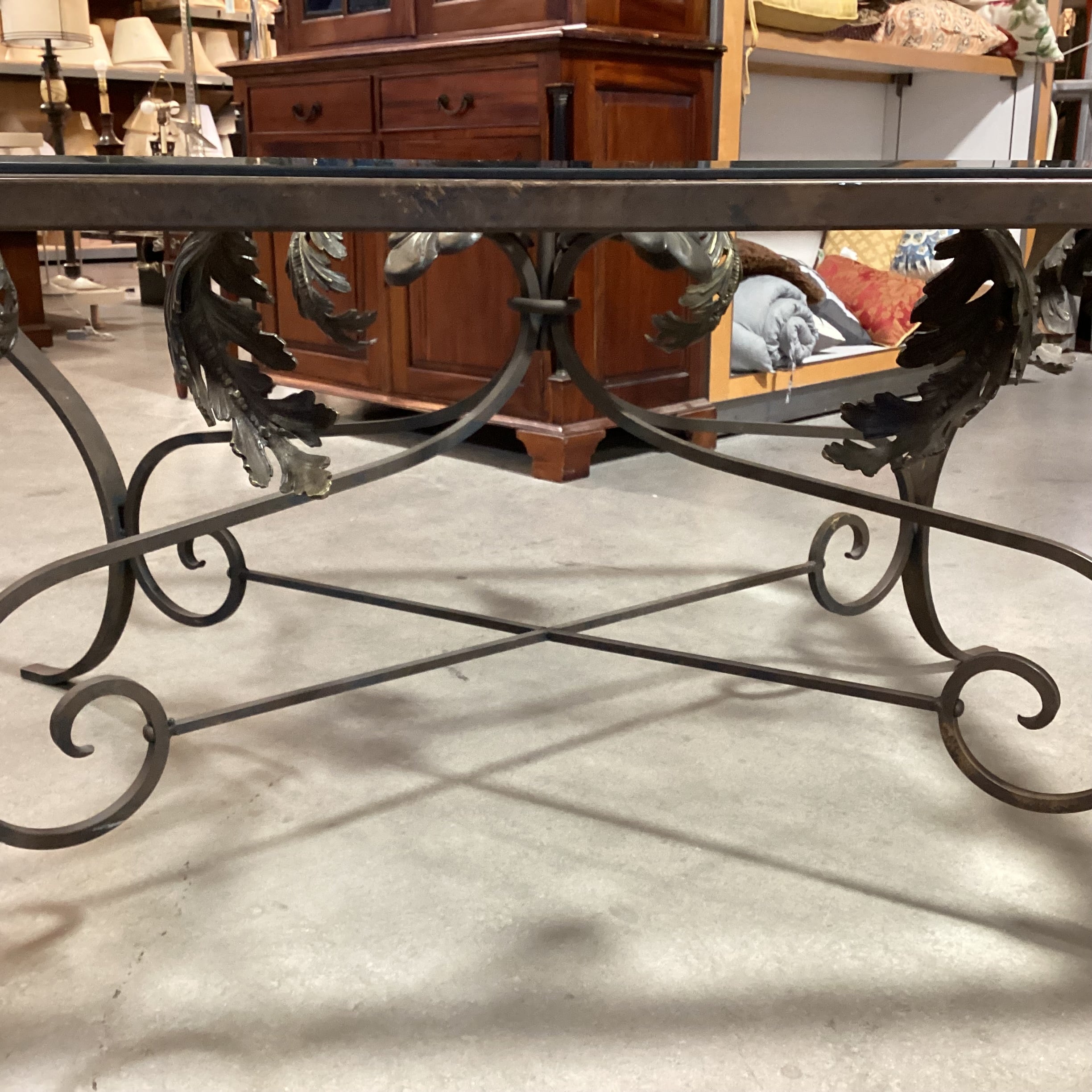 Ornate Iron & Brass Leaf with Beveled Glass Top 57.5"x 41.5"x 25"