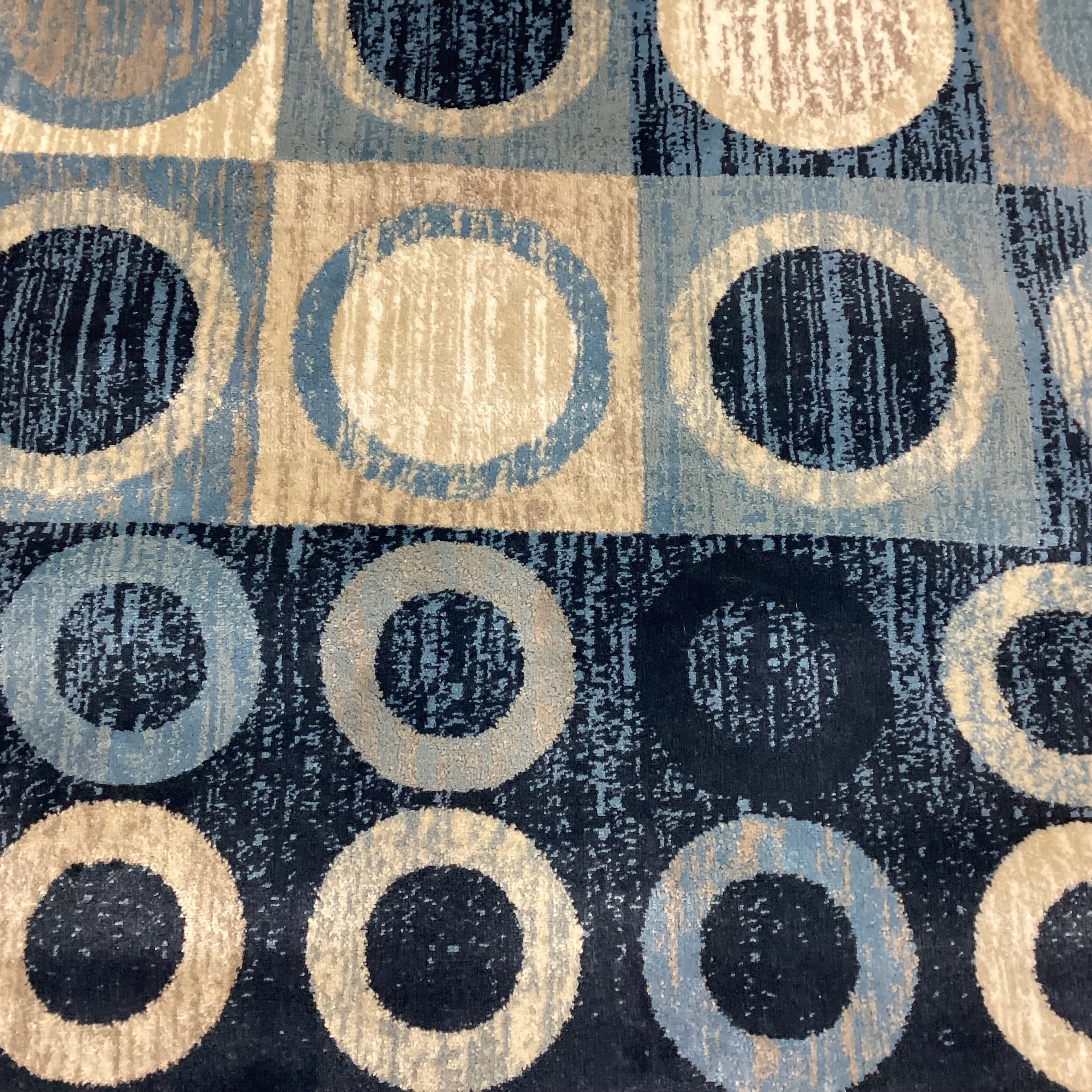DahDoul Riverside Blue Beige Circle Design Poly Rug 8'x 10'