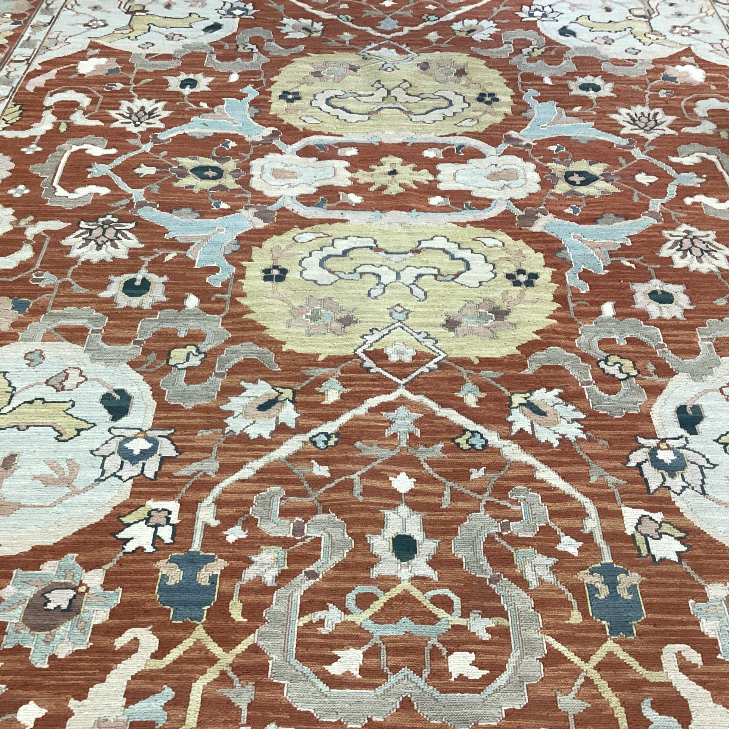 Burnt Orange Gold &  Taupe Hand Woven Wool Rug 7' 10" x 10' 3"