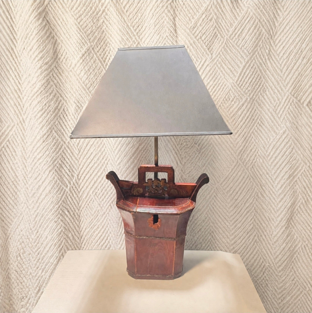 Antique Chinese Rice / Water Bucket Turned Into a Lamp 11.5"x9"x23.5"