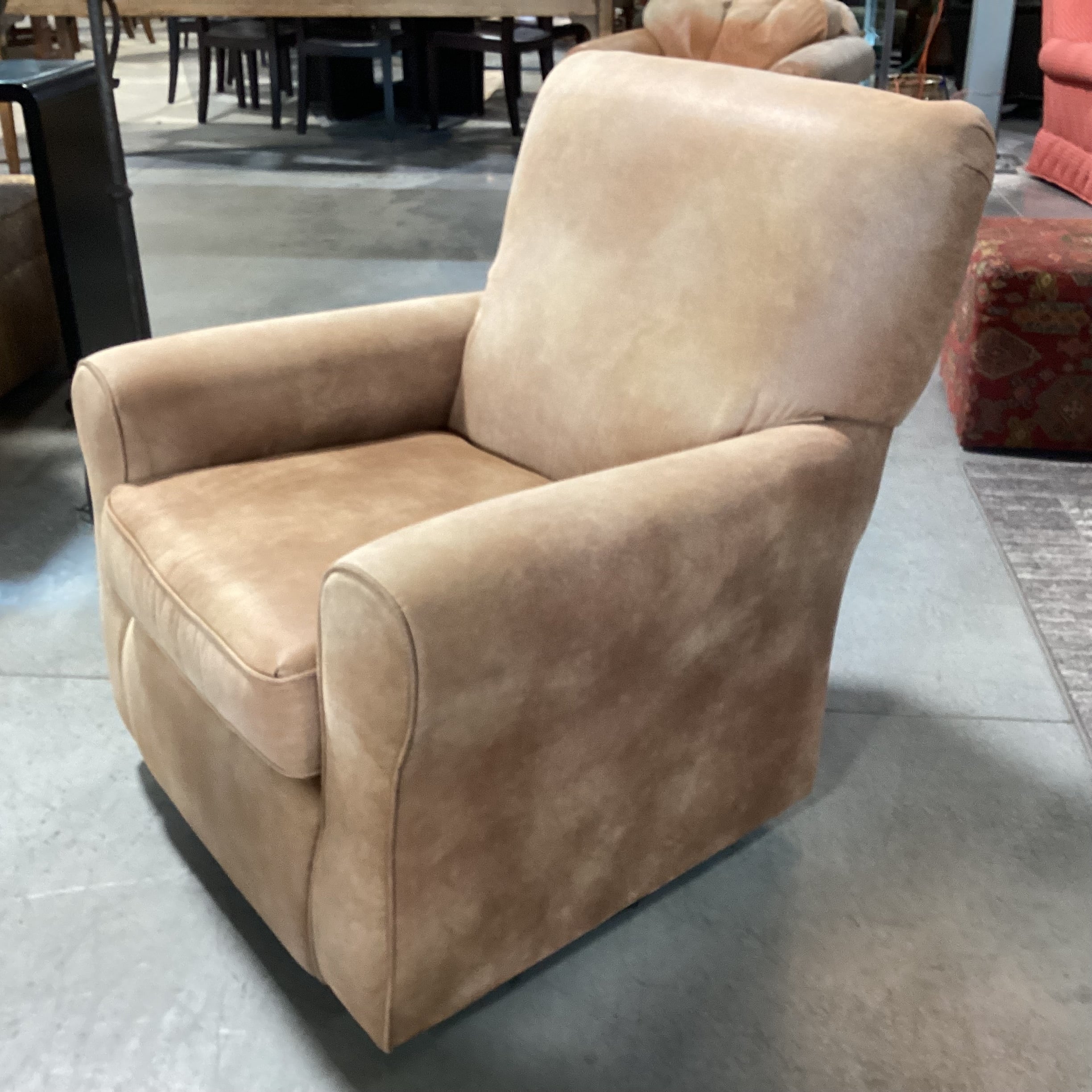 Best Chairs Tan Micro Suede Swivel Rock Chair 35"x 33"x 38"