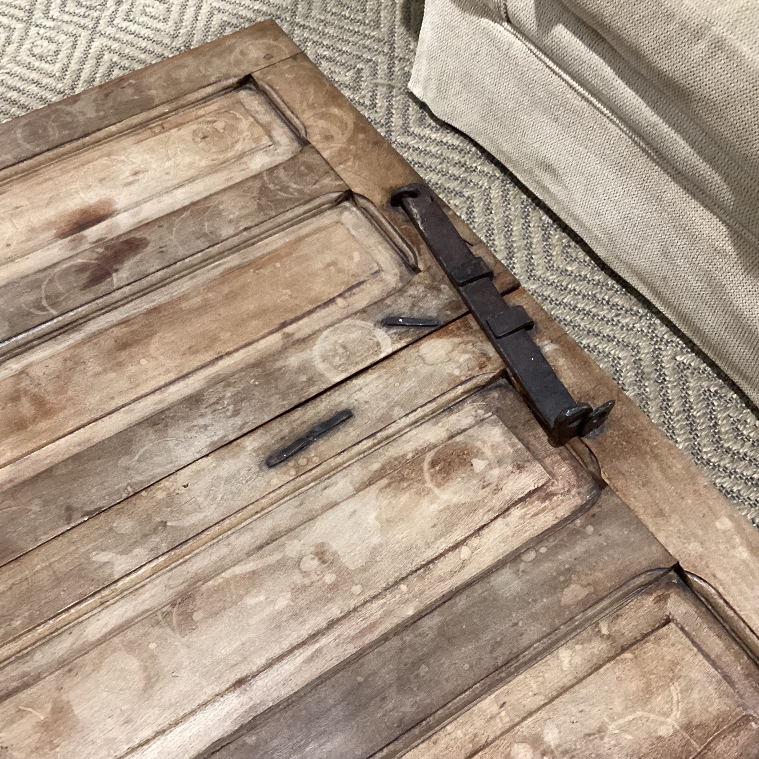 Iron & Reclaimed Wood Door with Iron Latch Coffee Table 40"x 40"x 18"