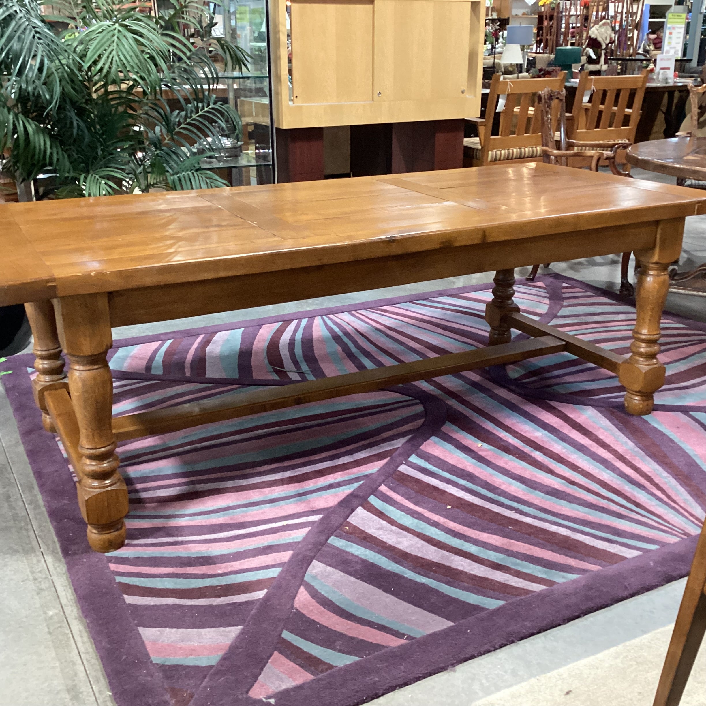 Carved Wood & Plank Top with Trestle Dining Table 90.5"x 39.5"x 30.5"