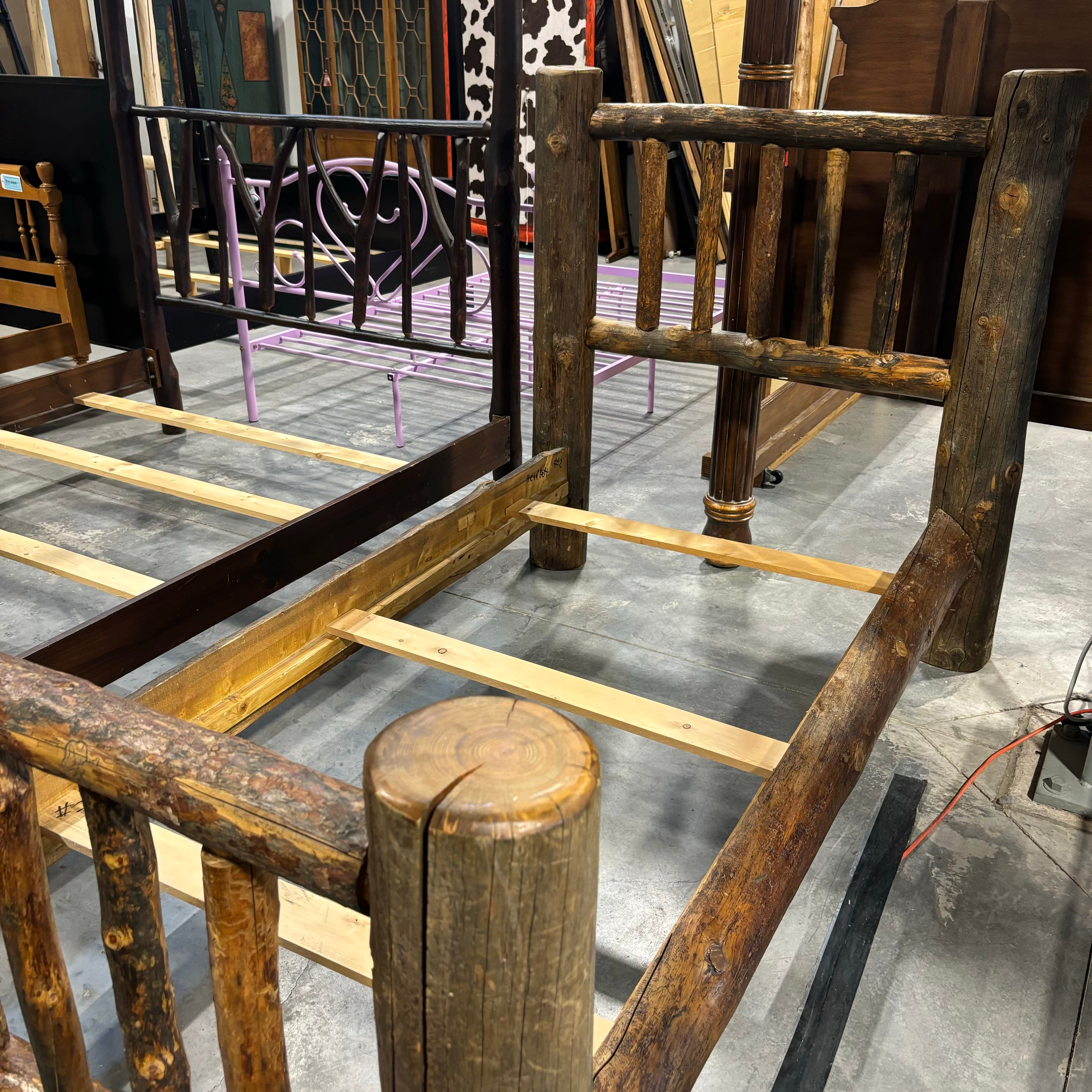 TWIN Rustic Style Raw Log Bed Set 91"x 50"x 54"