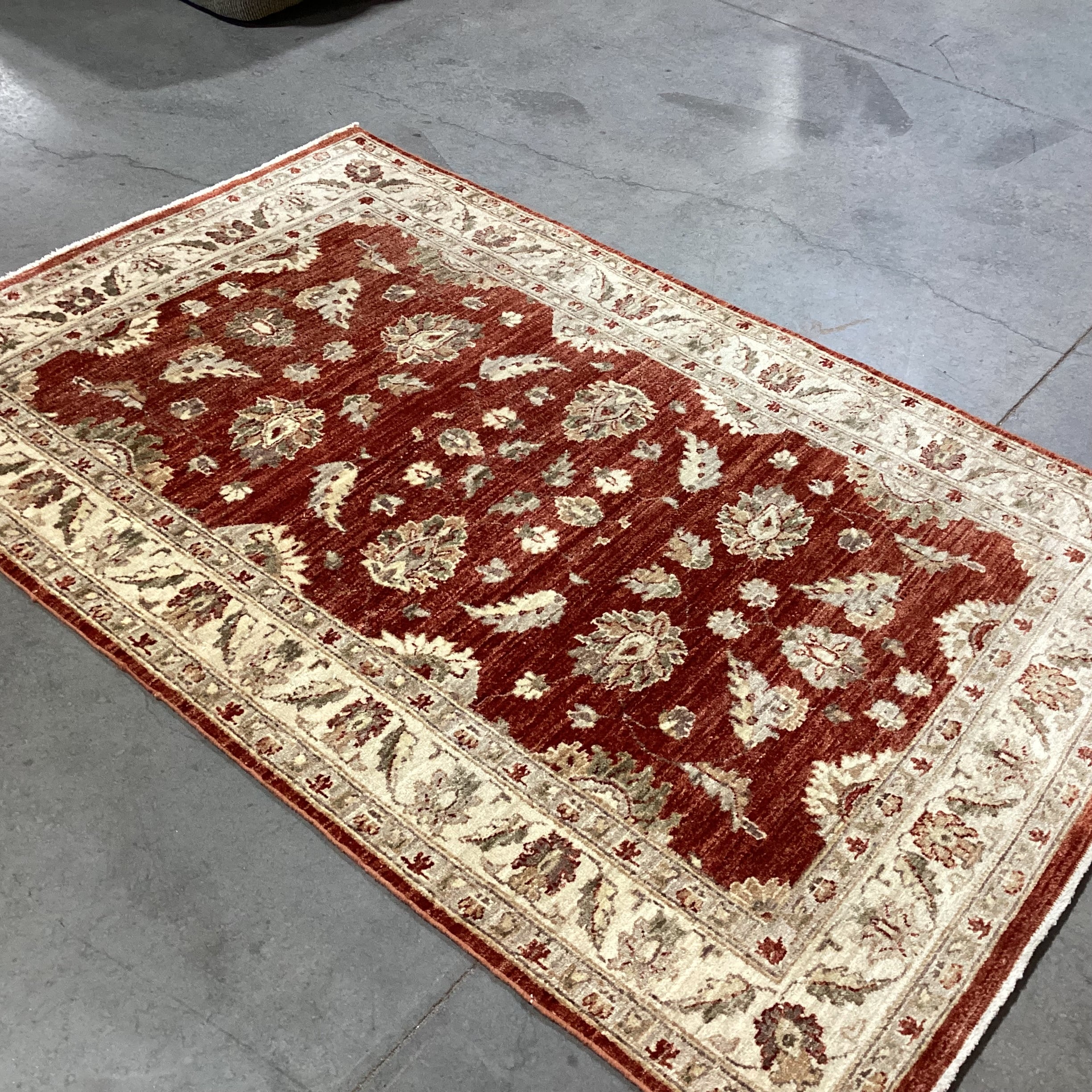 Afghan Oushak Rust & Cream Handwoven Wool Rug 4'2"x 6'4"