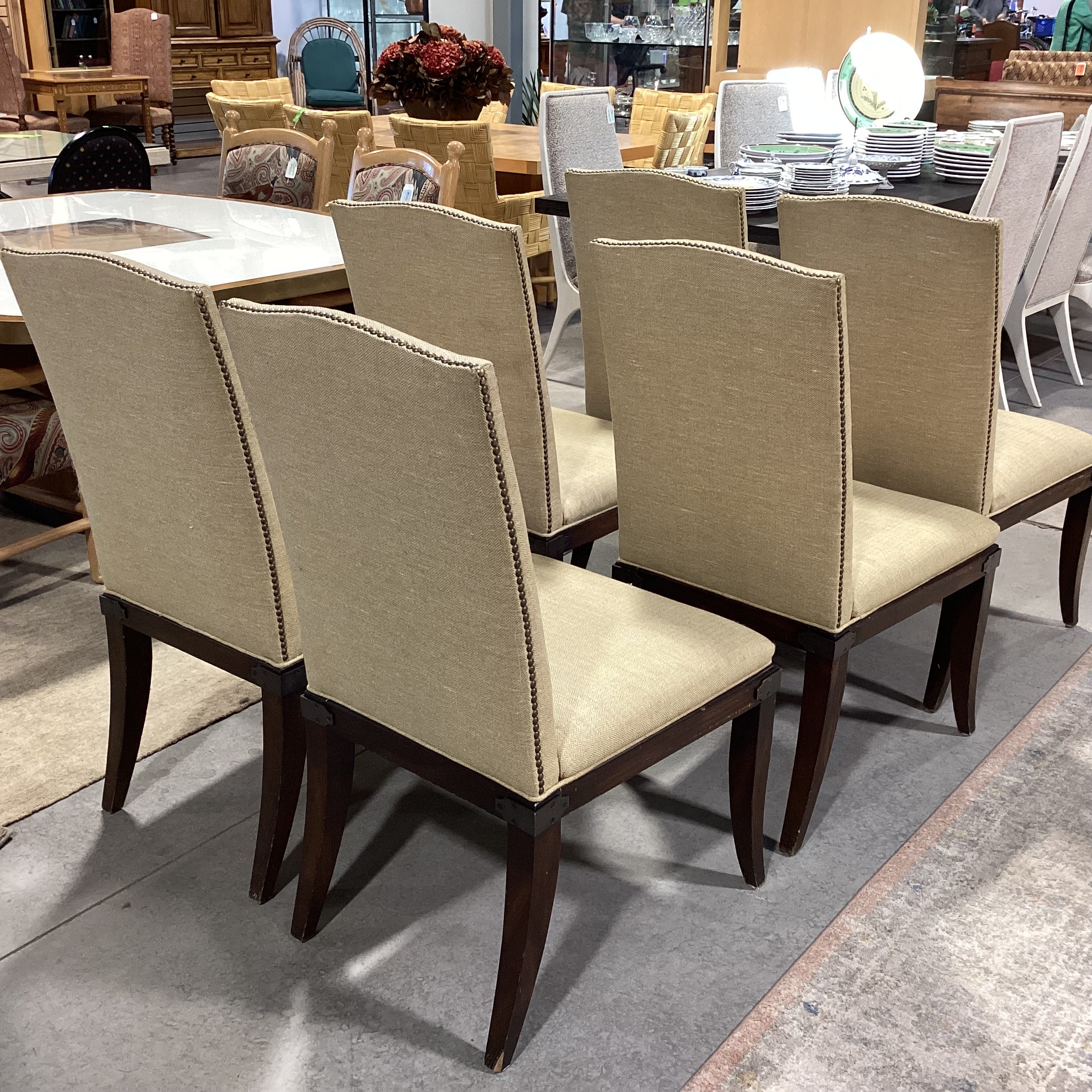 SET of 6 Golden Wool Blend Nailhead & Dark Finish Wood with Bracket Accent Dining Chair 23"x 26"x 42"
