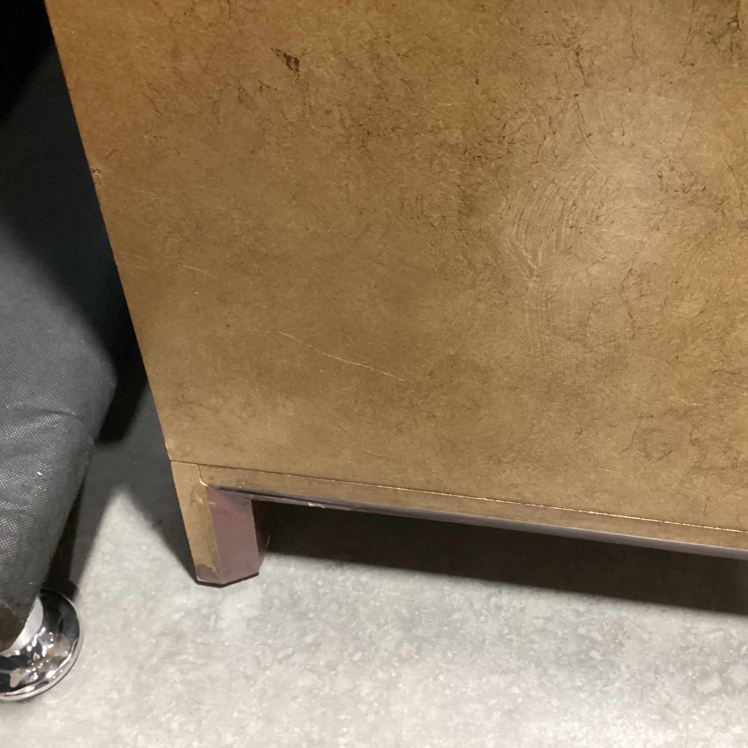 Asian Style Gold Painted Design with Brass Pulls & Black Glass Top 2 Door with Shelves Cabinet Console 49"x 20"x 43"