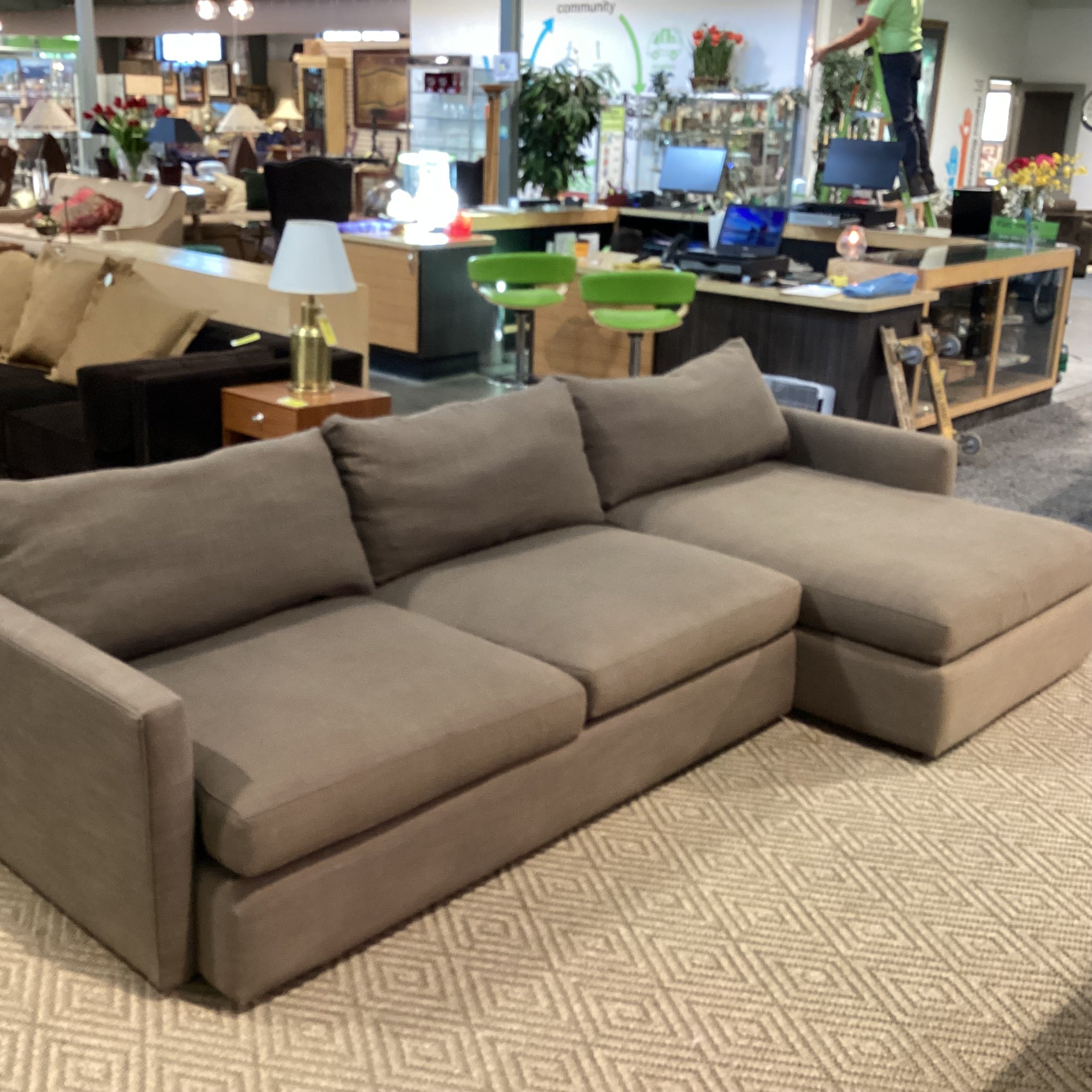 Crate & Barrel Taupe Woven Down Mix with Chaise 2 Piece Sectional 124"x 63"x 46"x 26"
