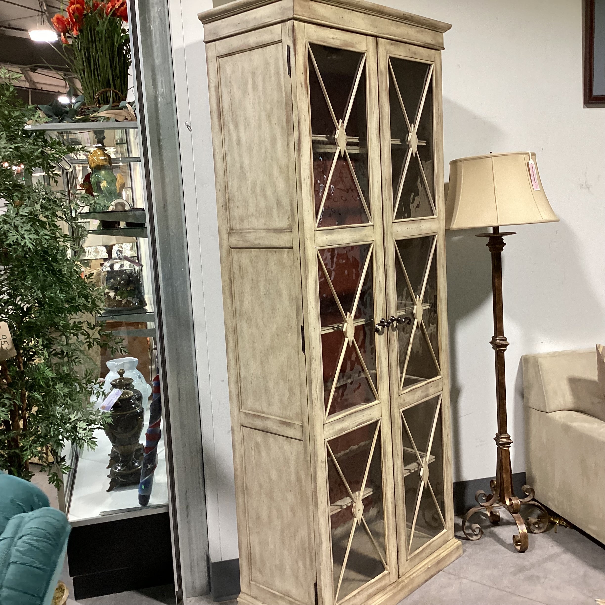 Hooker Furniture Sanctuary Dune Distressed Finish& Glass 2 Door with Shelves Display Armoire 35"x 18"x 84"