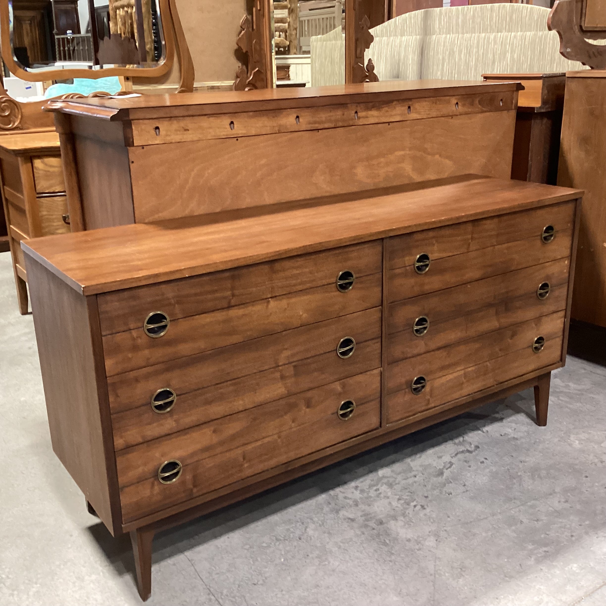 Mid Century Walnut 6 Drawer Dresser 60"x 18"x 31"