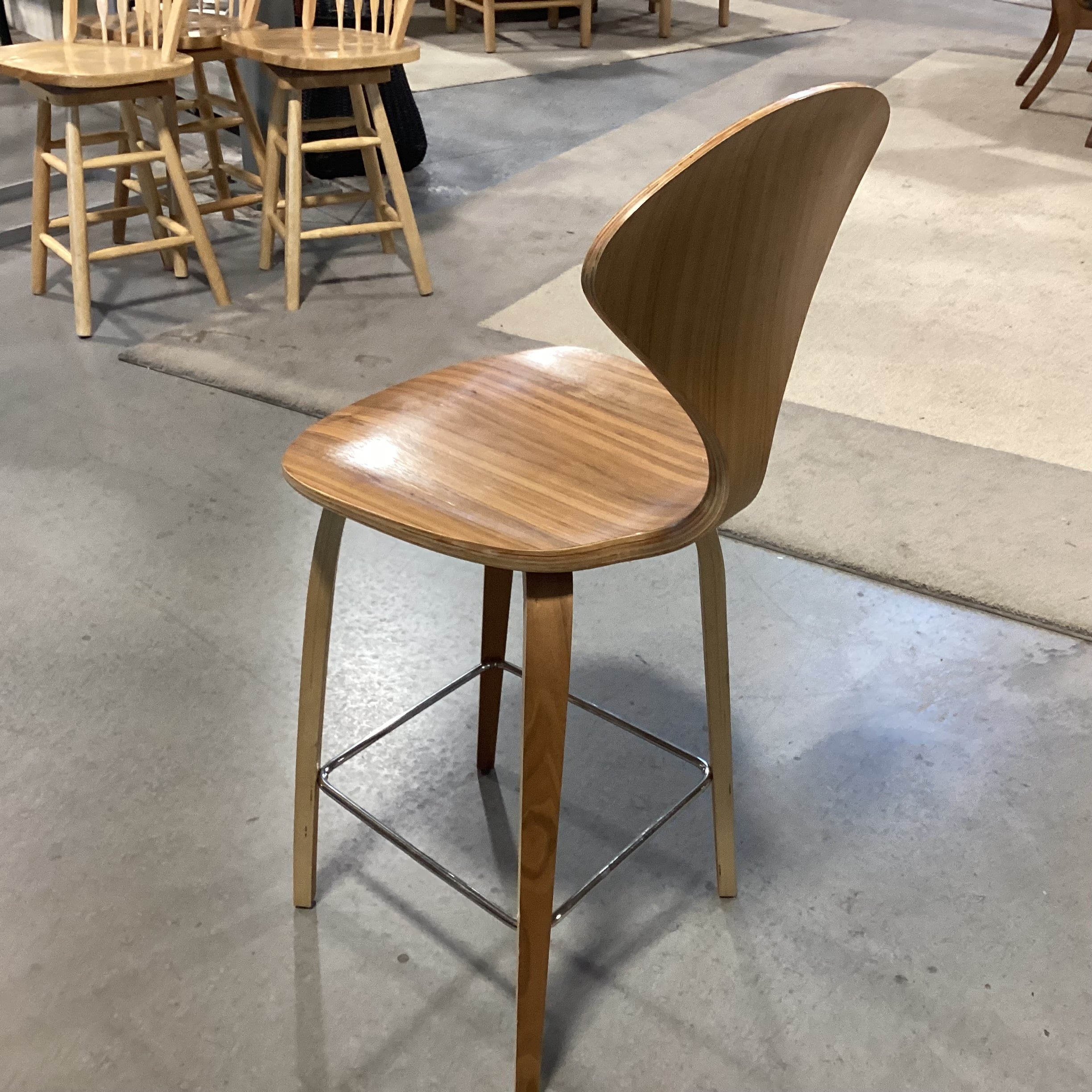 Norman Cherner for Rove Classic Pressed Walnut Modern Barstool 26"