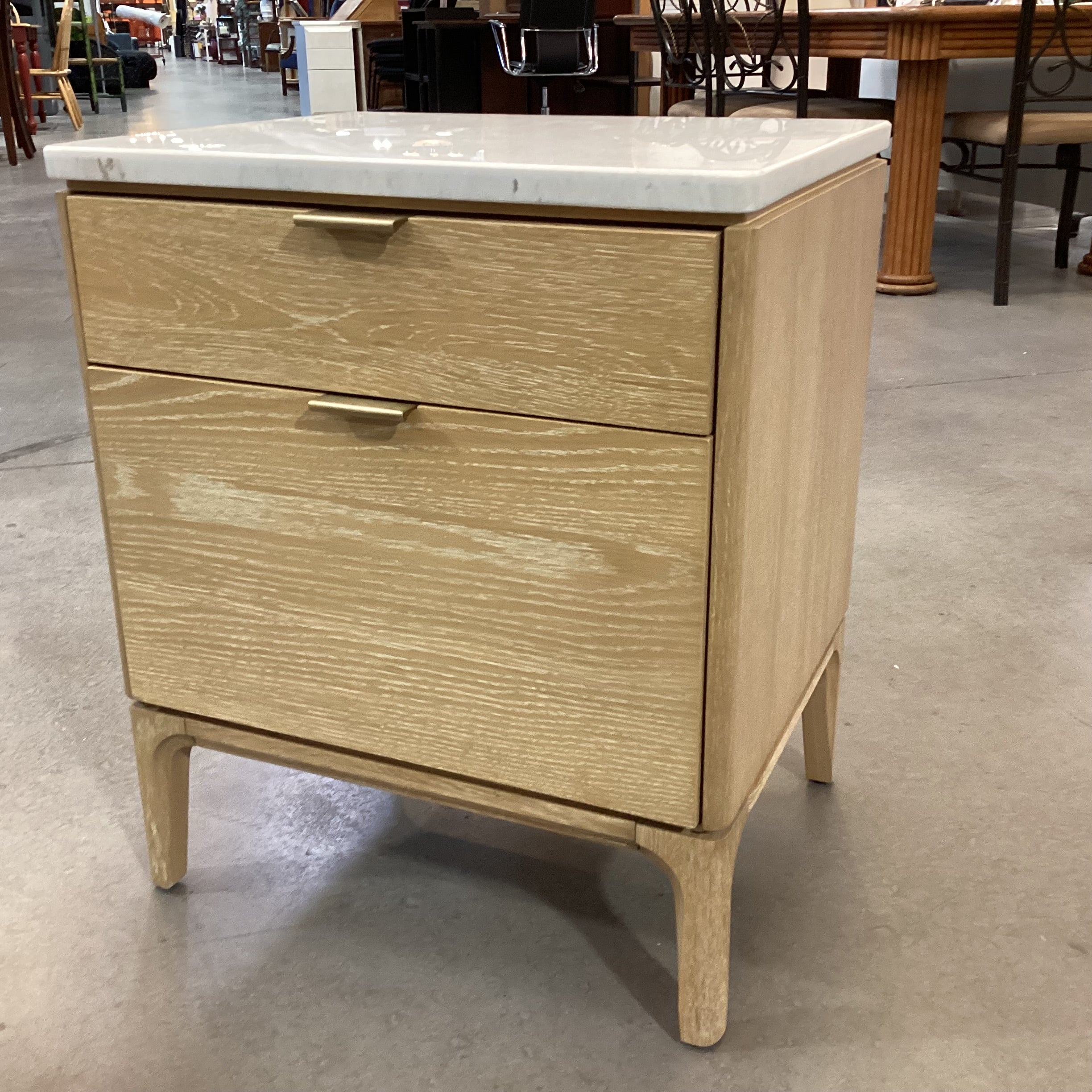 Williams Sonoma Parker Marble Top & Washed Oak 2 Drawer Nightstand 21"X 18"X 25.5"