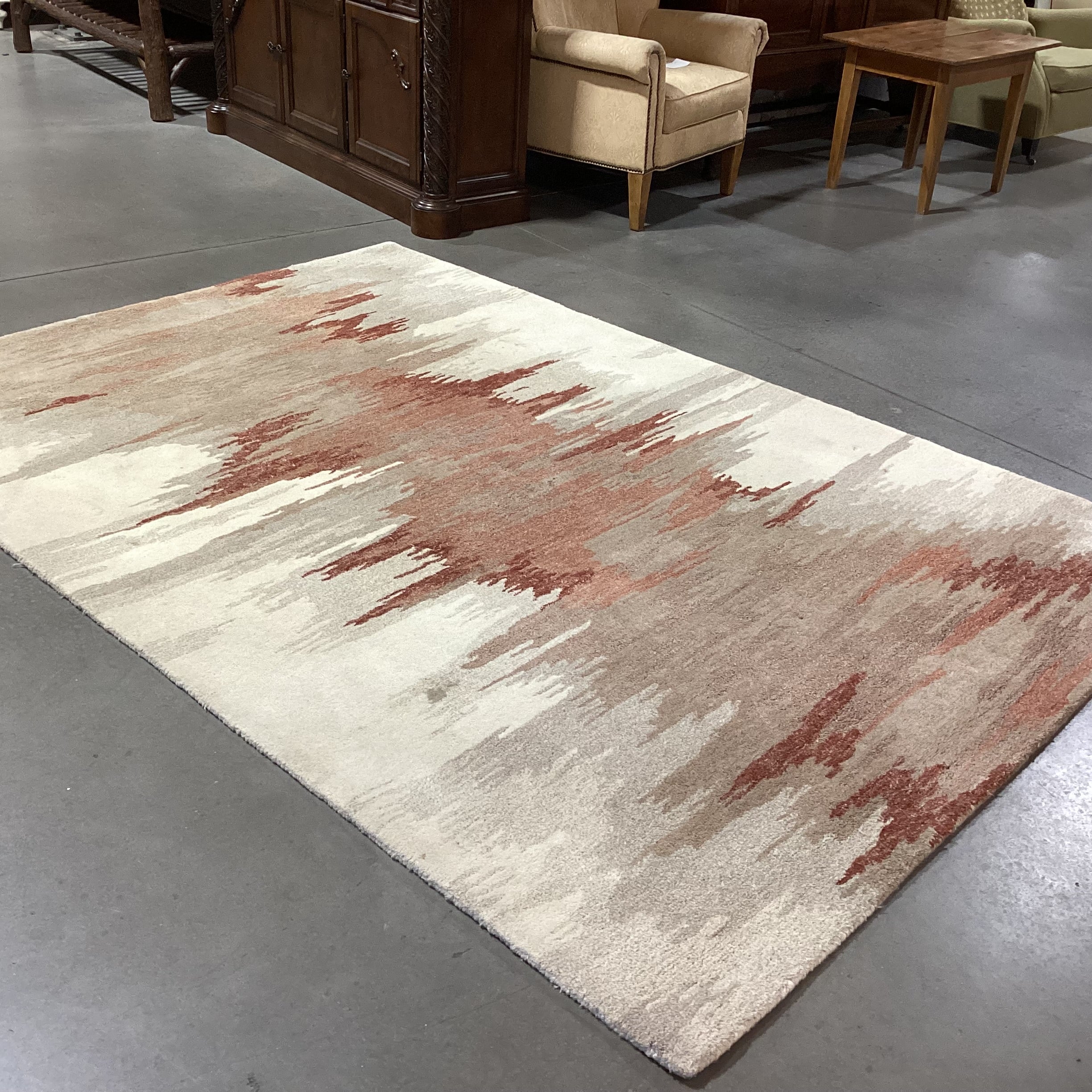 Crate & Barrel Birch & Terracotta Southwest Wool & Rayon Rug 6'x 9'
