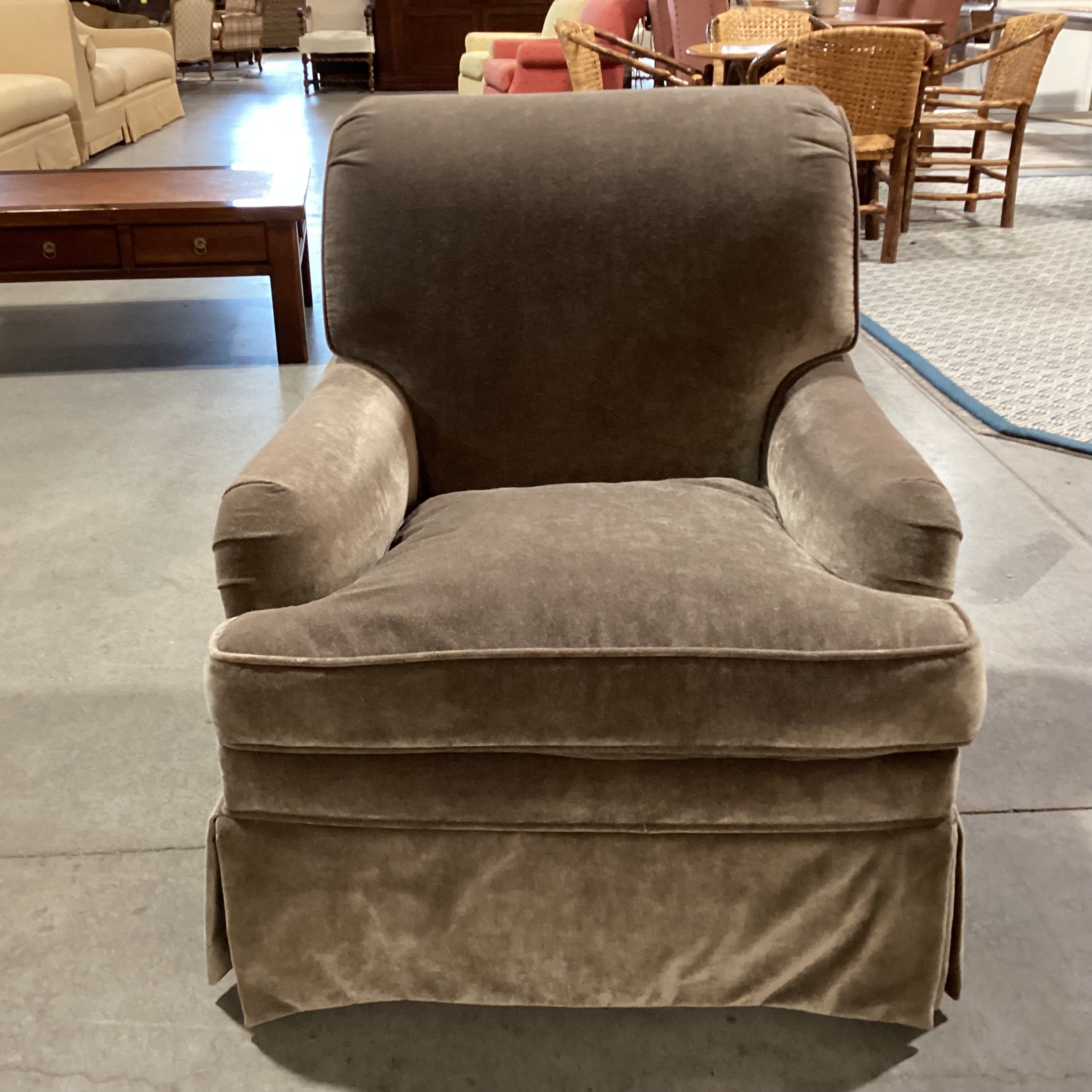 Taupe Grey Velvet Swivel Chair 31.5"x 36"x 35"