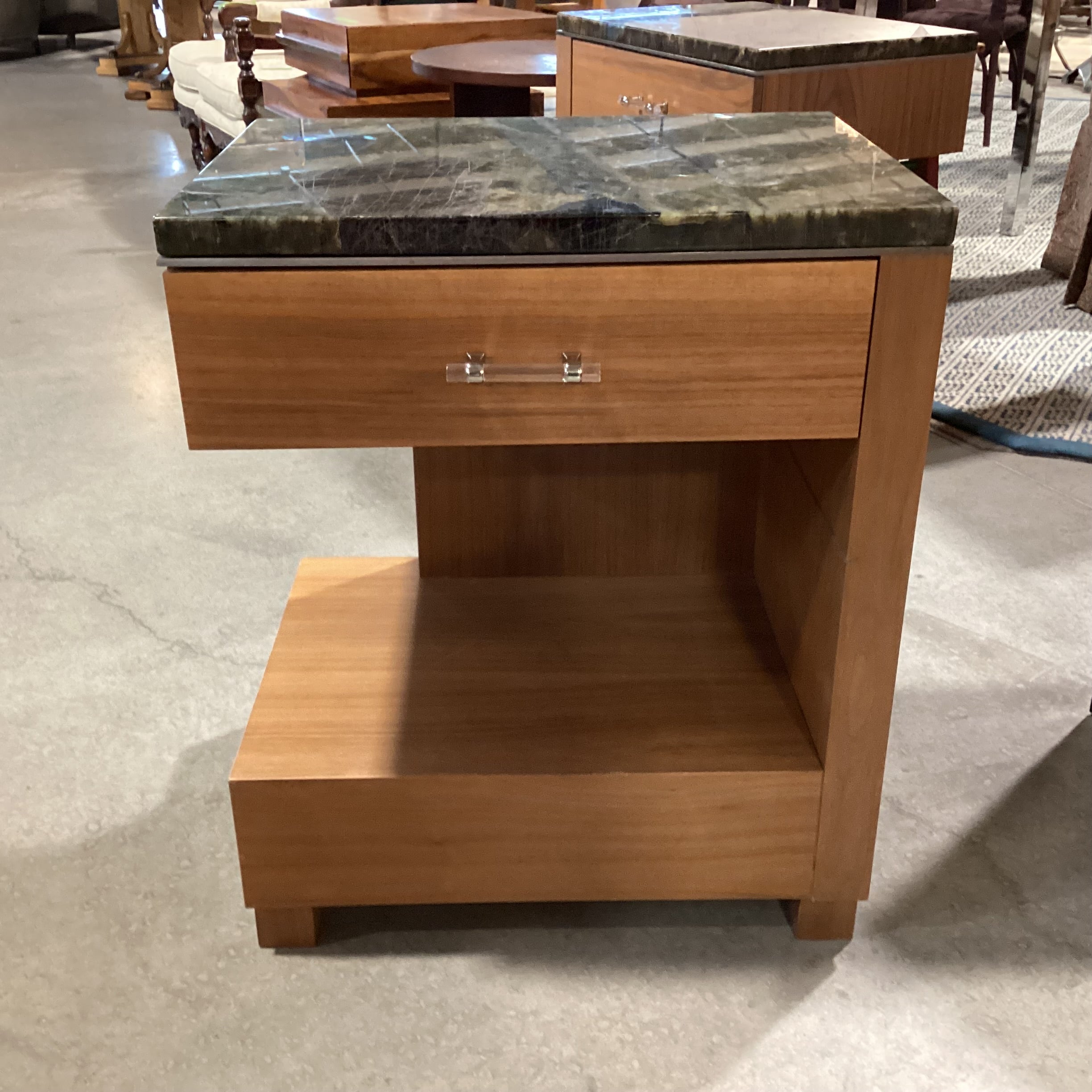 Custom Walnut Soft Close Drawer & Green Black Stone Top Nightstand 24"x 18"x 29"