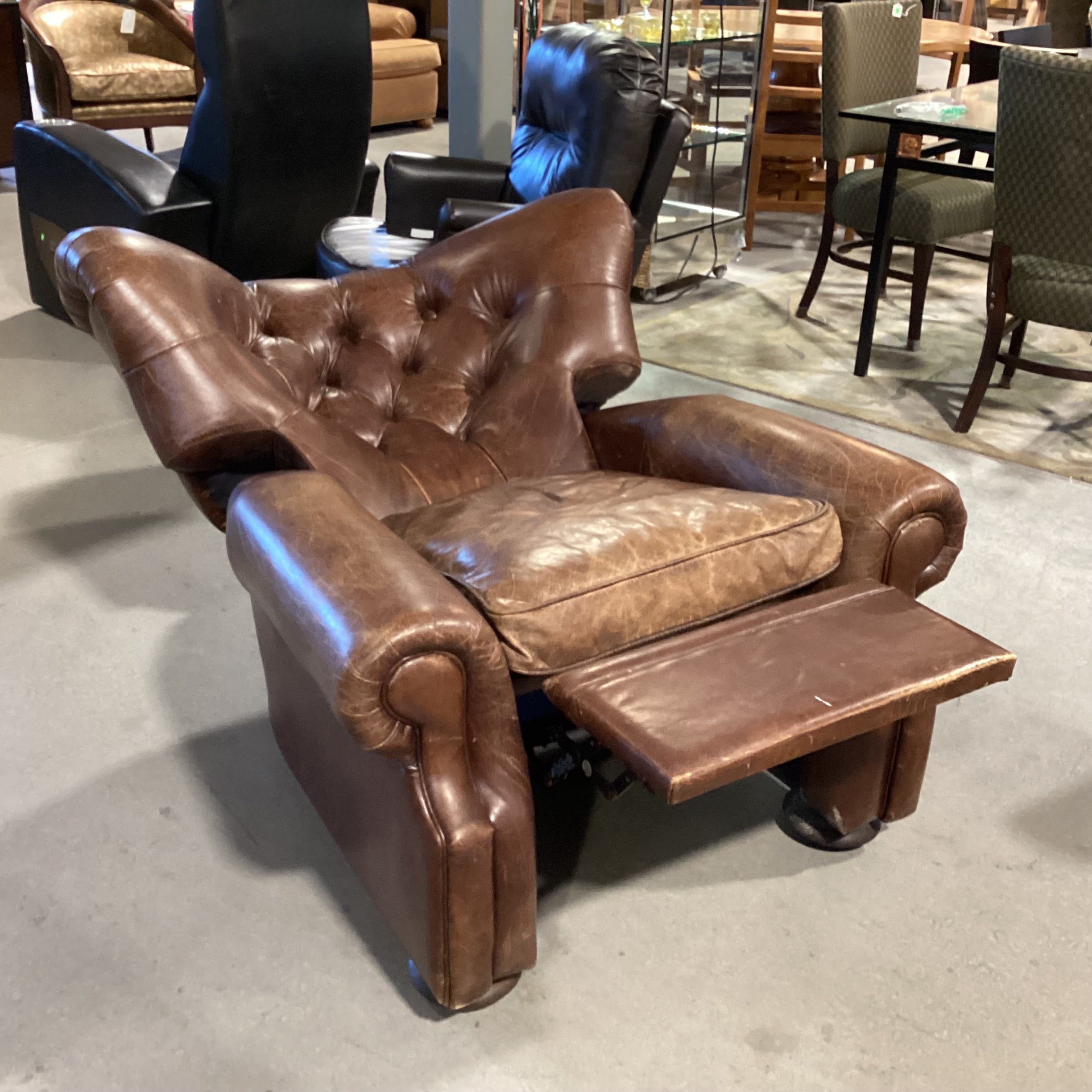 Restoration Hardware Distressed Leather Tufted Recliner Chair 42"x 42" to 64"x 38"