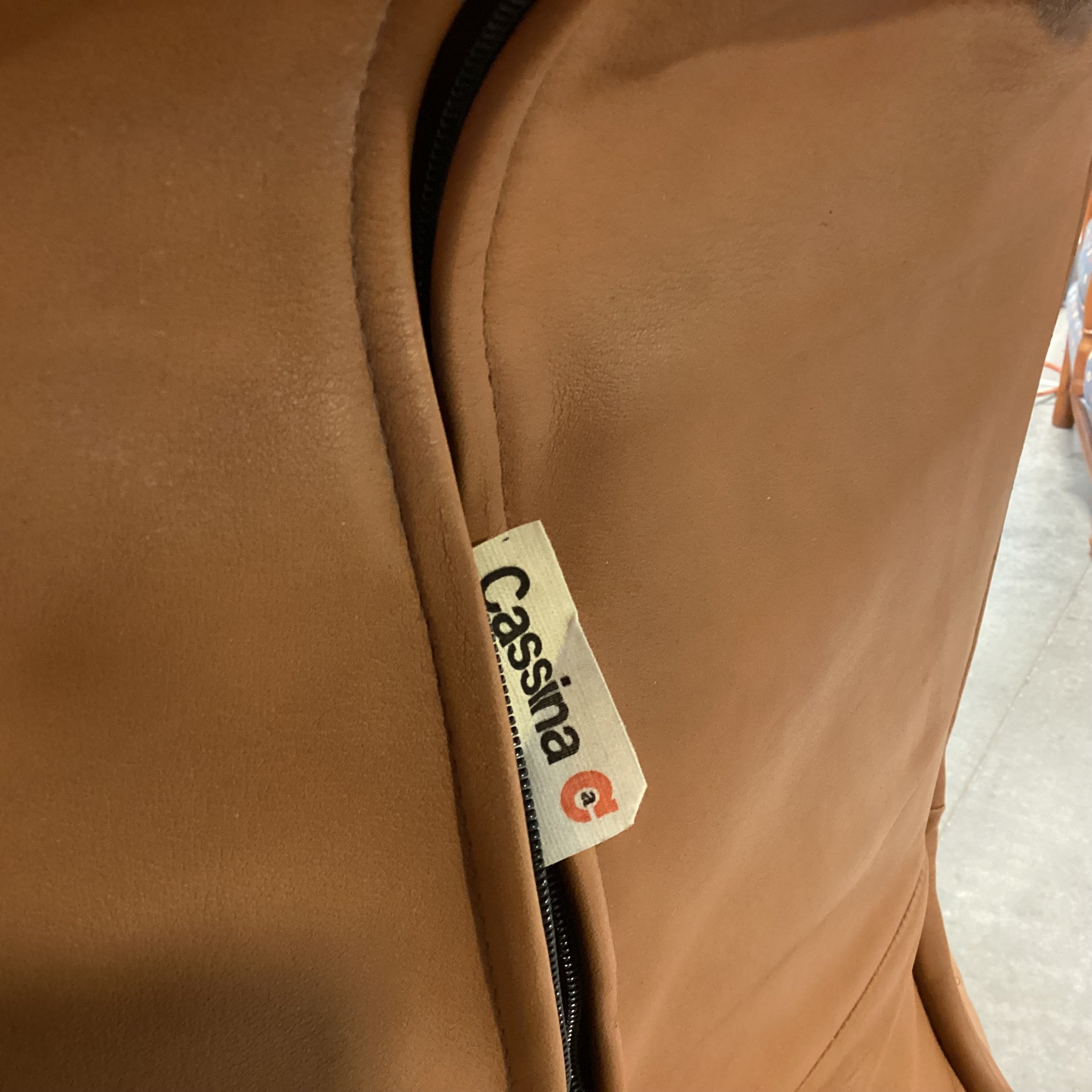 Vintage Vico Magistretti for Cassina Veranda Cognac Leather Lounge Chair 38"x 38" to 62"x 44"