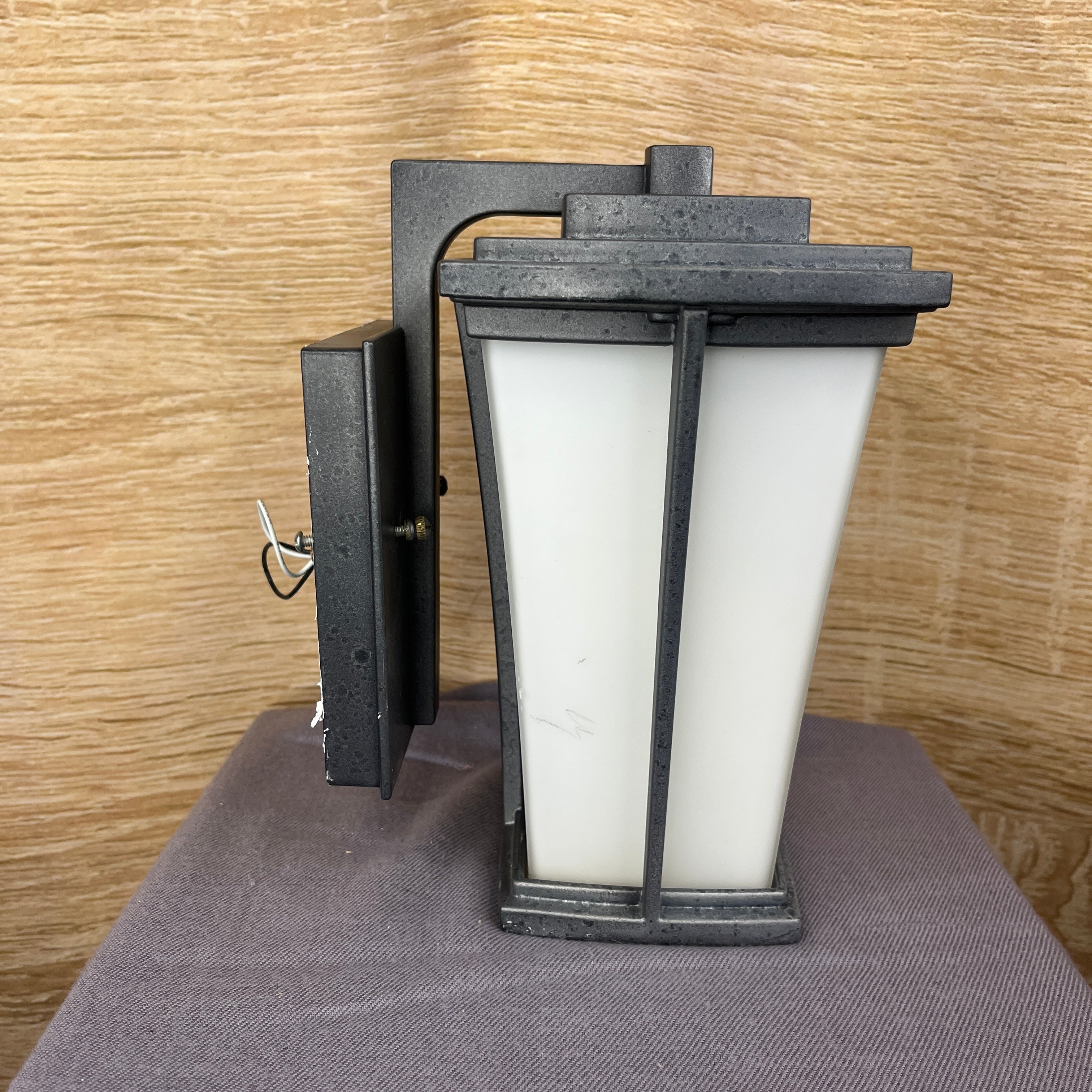 Kichler Transitional 1-Light Matte Grey and Milk Glass Lantern Outdoor Wall Sconce 7.5"x 10"x 8"