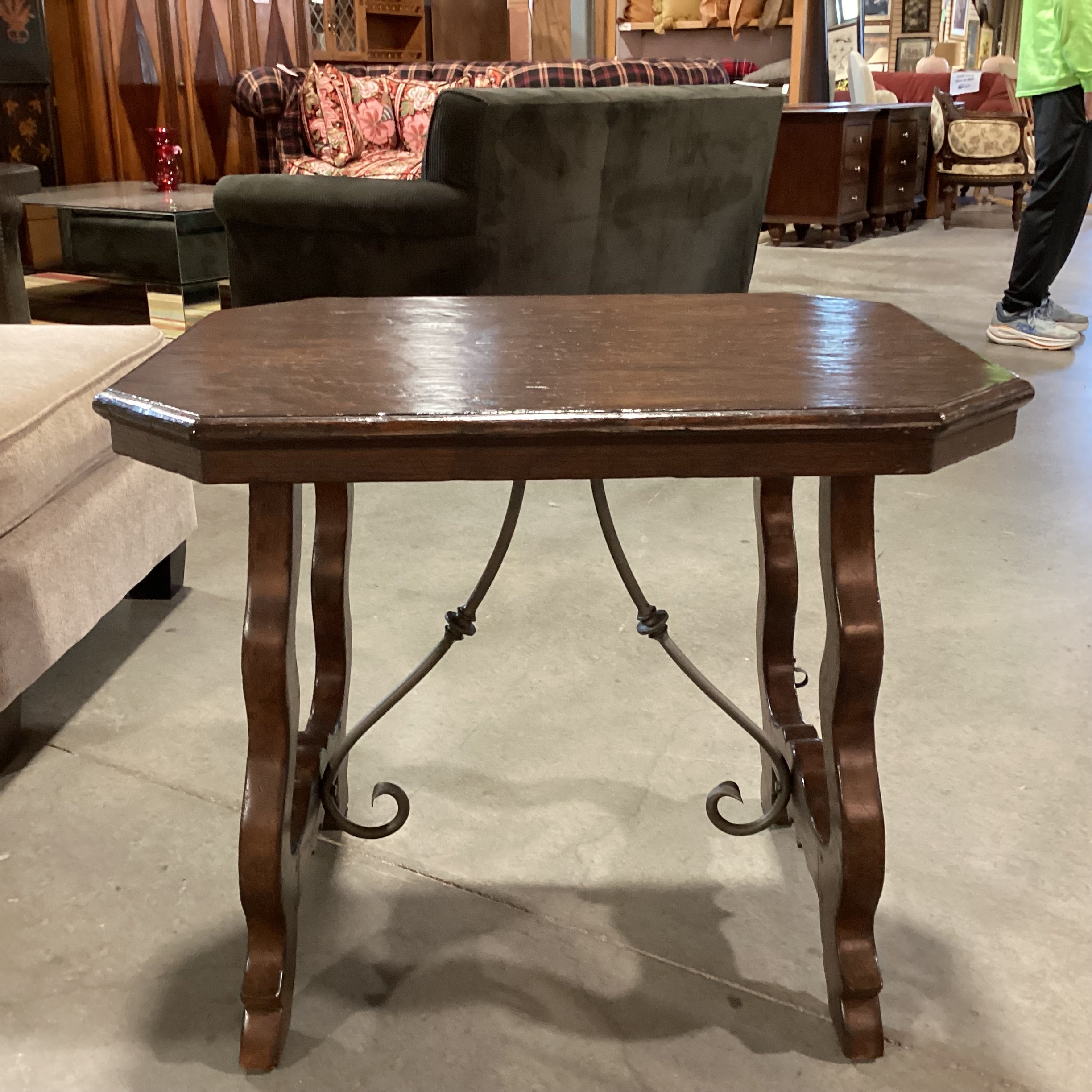 Collection Reproductions Dark Finish Carved Wood & Iron Stringer End Table 30"x 24"x 25.5"