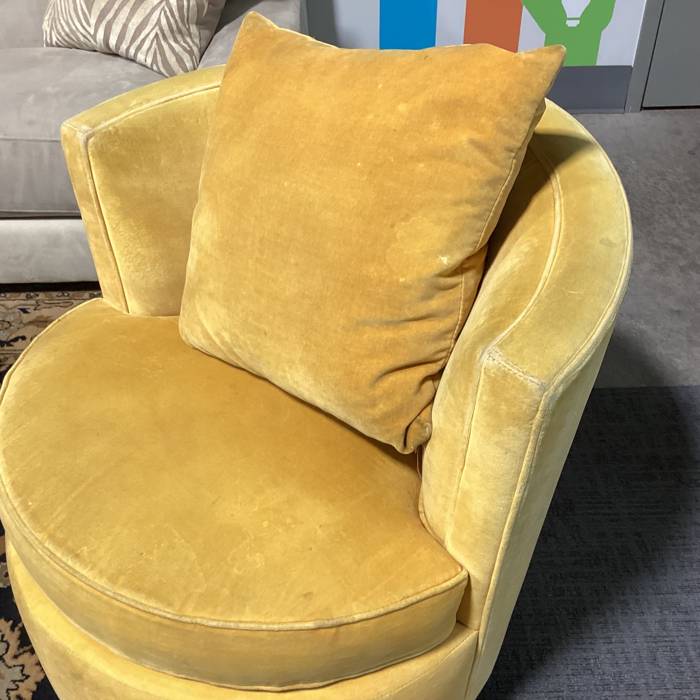 Room & Board Gold Velvet with Accent Pillow Swivel Barrel Chair 32"x 30"x 30"