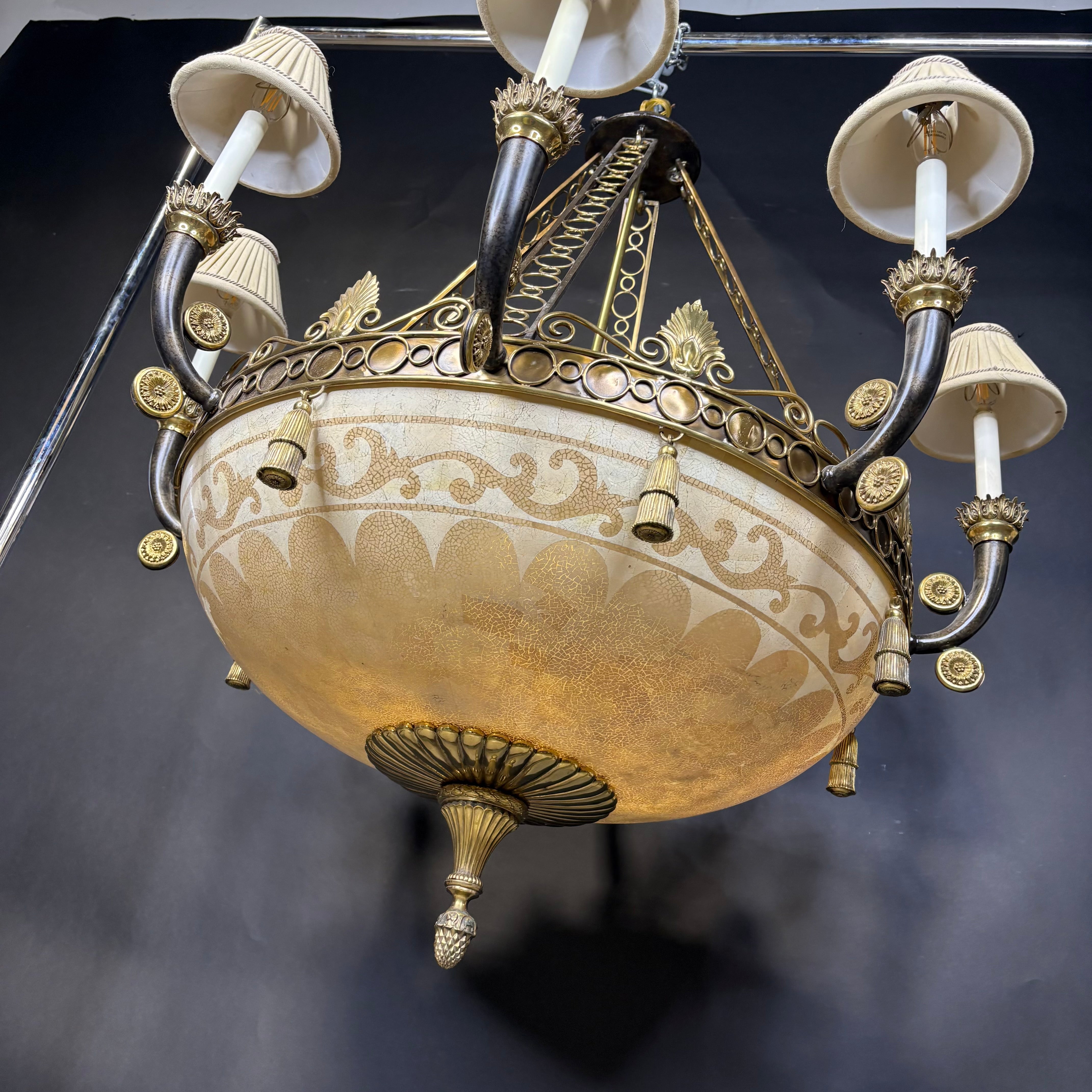 Maitland Smith Ostrich Egg 10-Light Ornate Bronze and Brass with Shades Chandelier 42” Diameter x 46”