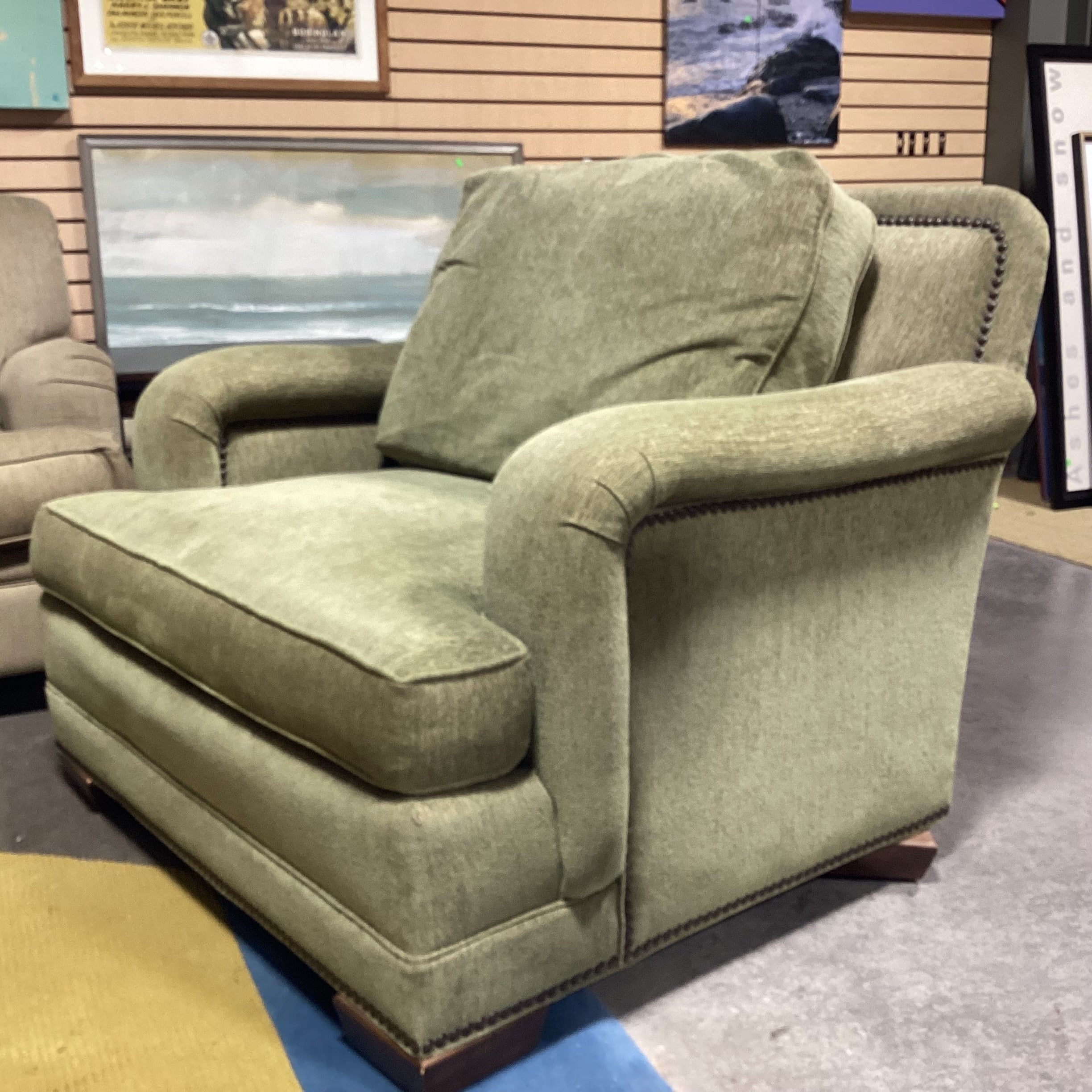 Stanford Furniture Light Green Nailhead Oversized Chair 46"x 39"x 38"