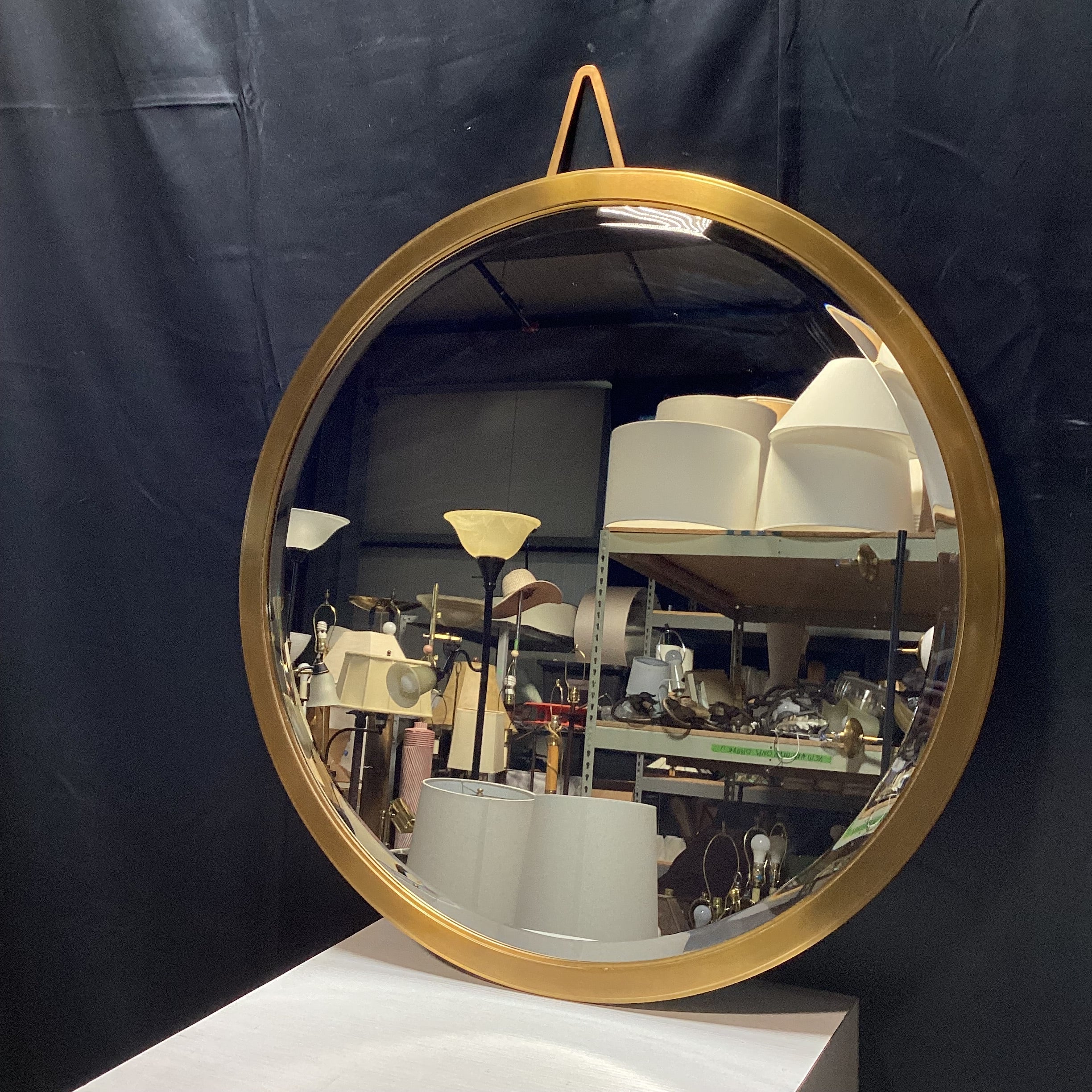 RH Brass Bevelled Edge Round Pendant Mirror 30" x 40"