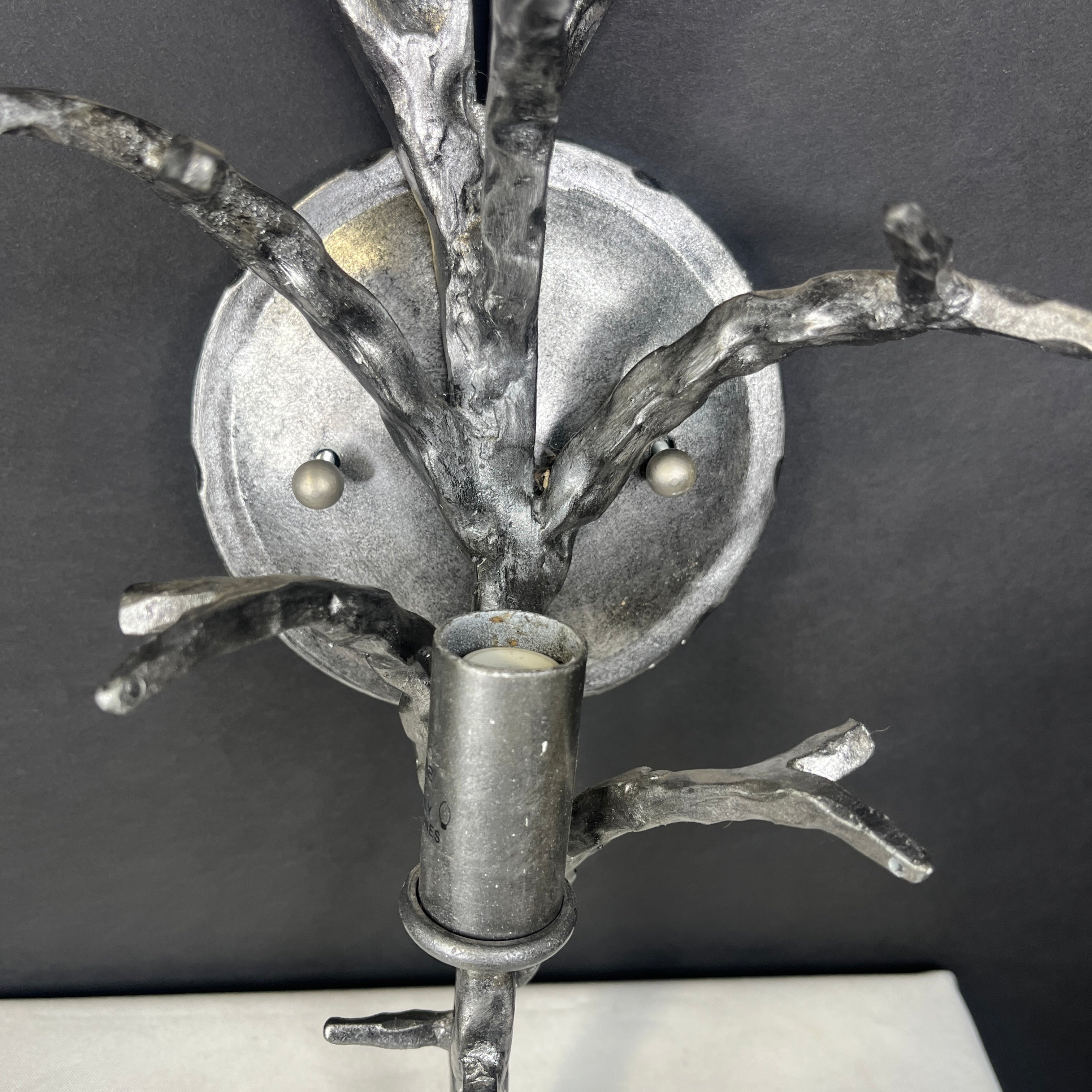 Custom 1-Light Silver Finish Forged Iron Branch Wall Sconce 9.5”x 16.5”x 6.5”